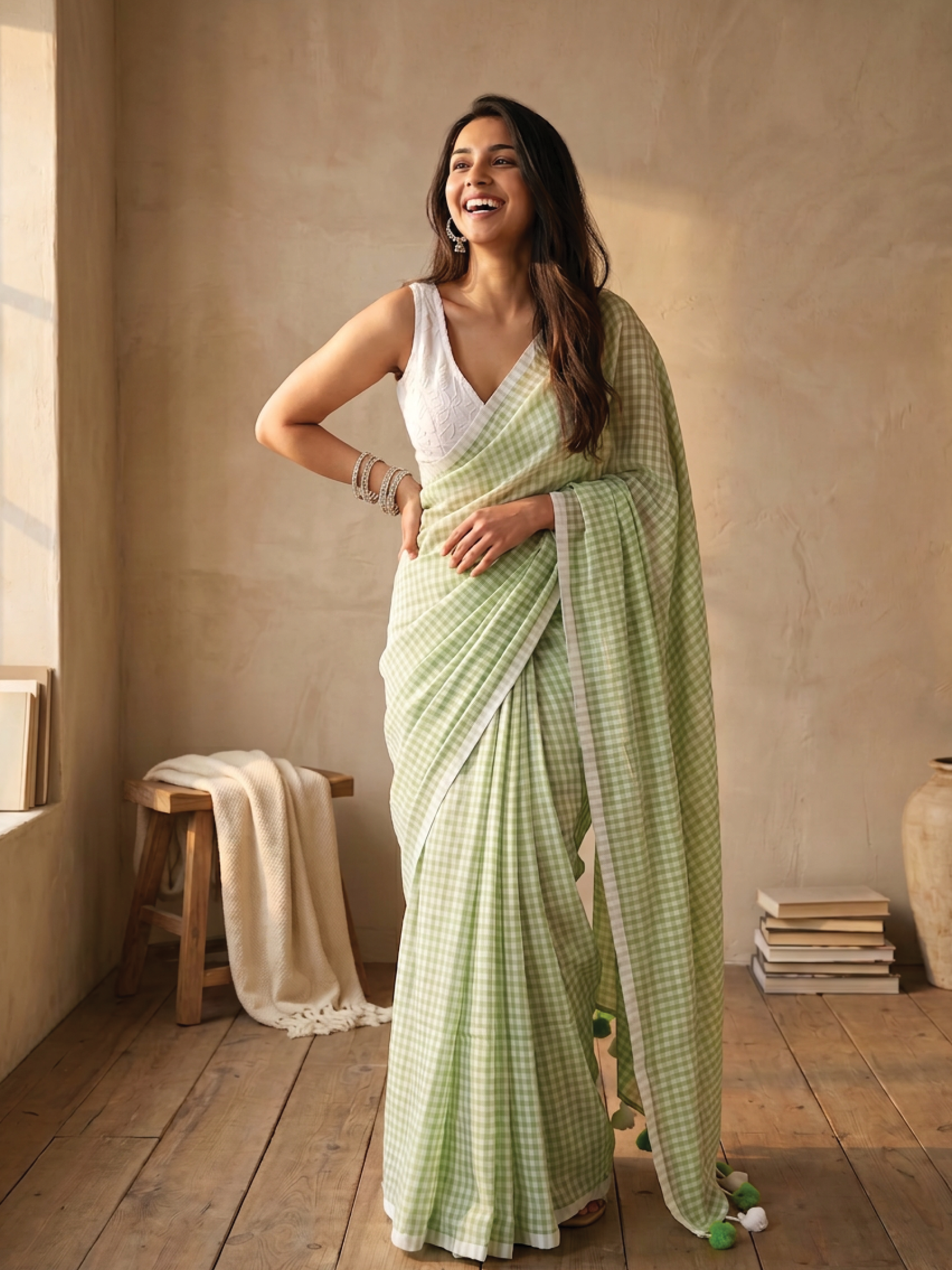 Aangan Green Mulmul Saree