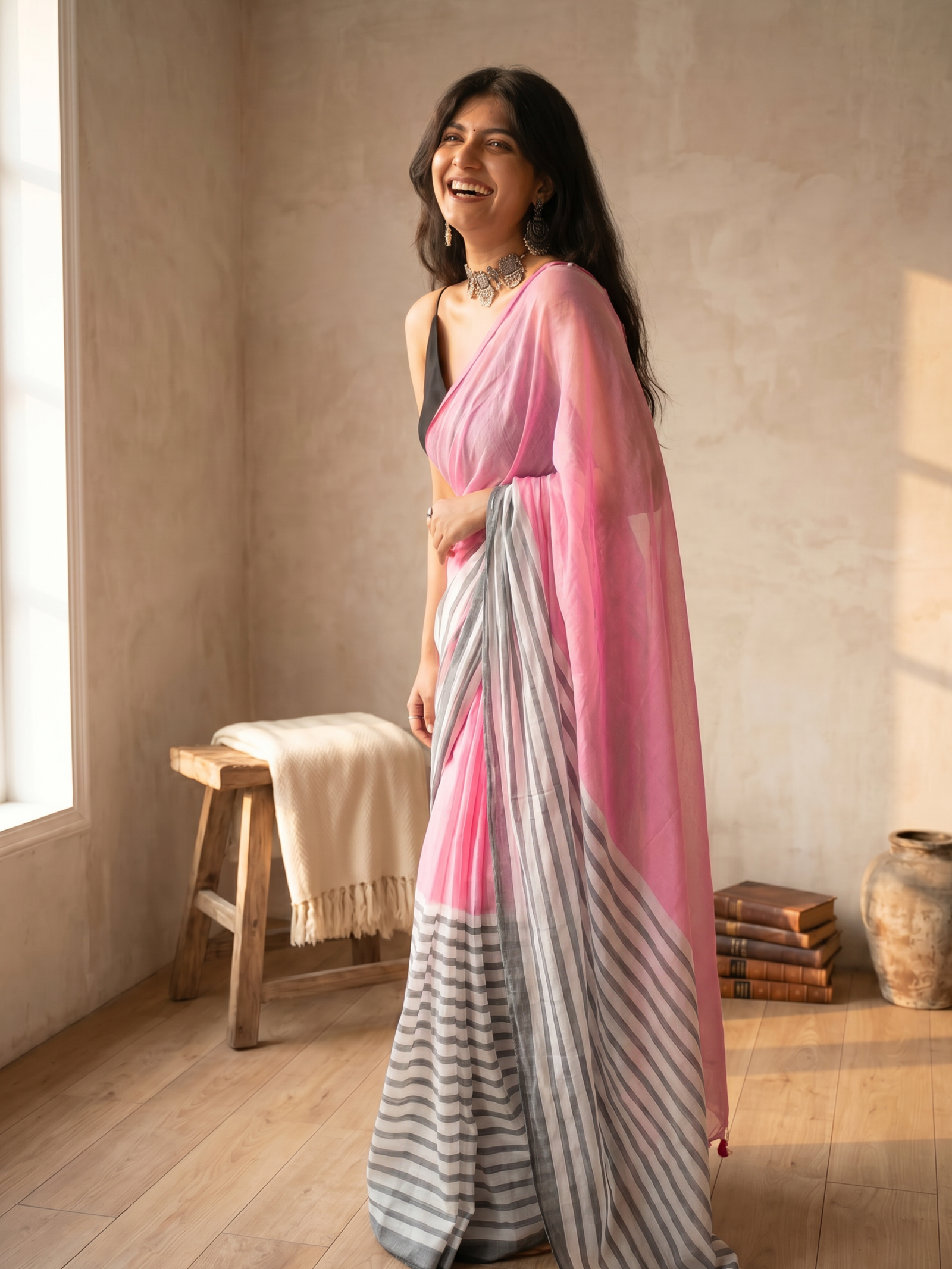Rosy Threads Mulmul Saree