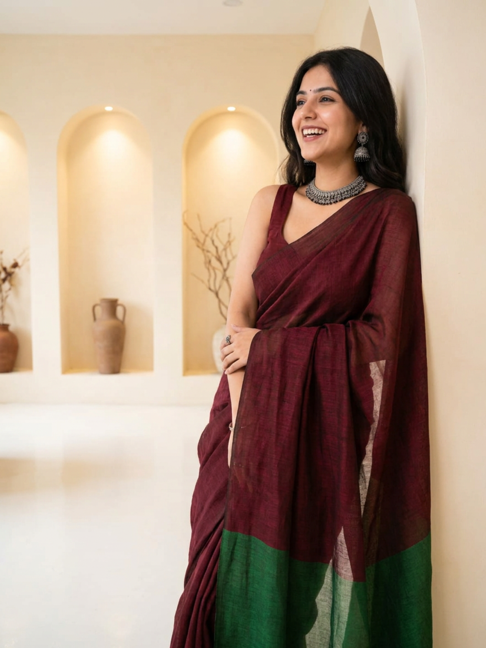 Burgundy Cotton Saree