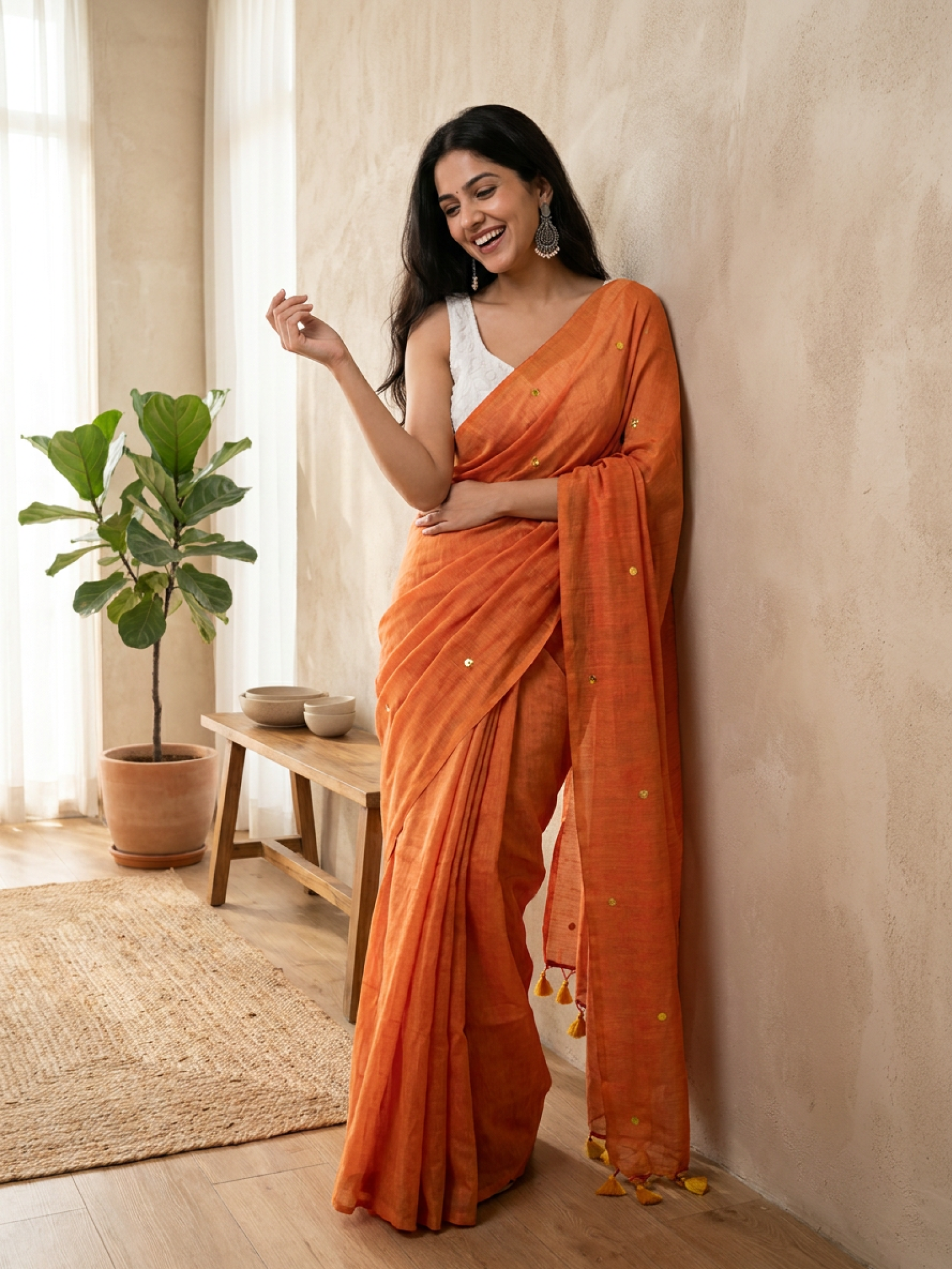 Peach Cotton Saree