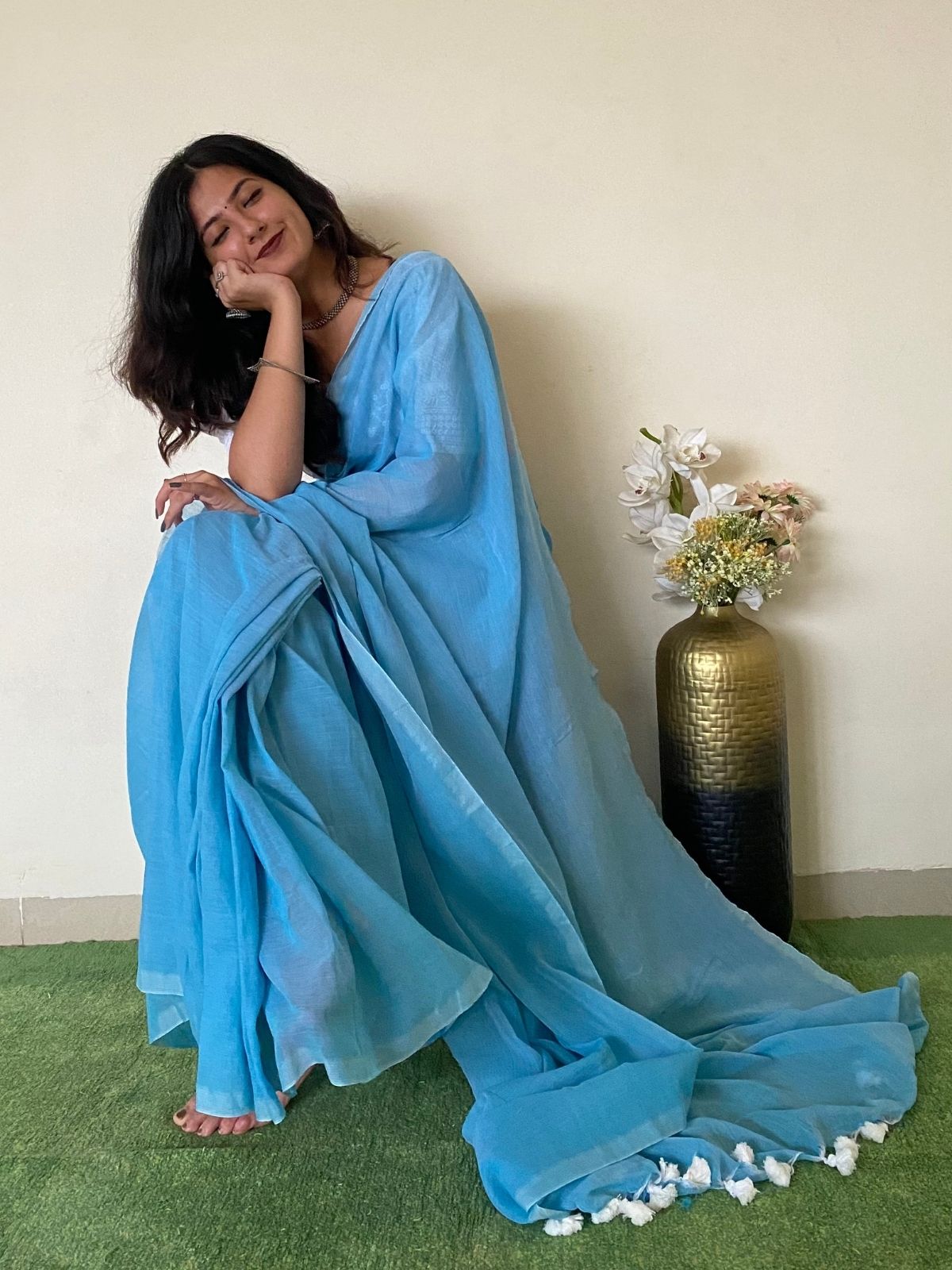 Aquamarine Khadi Cotton Saree