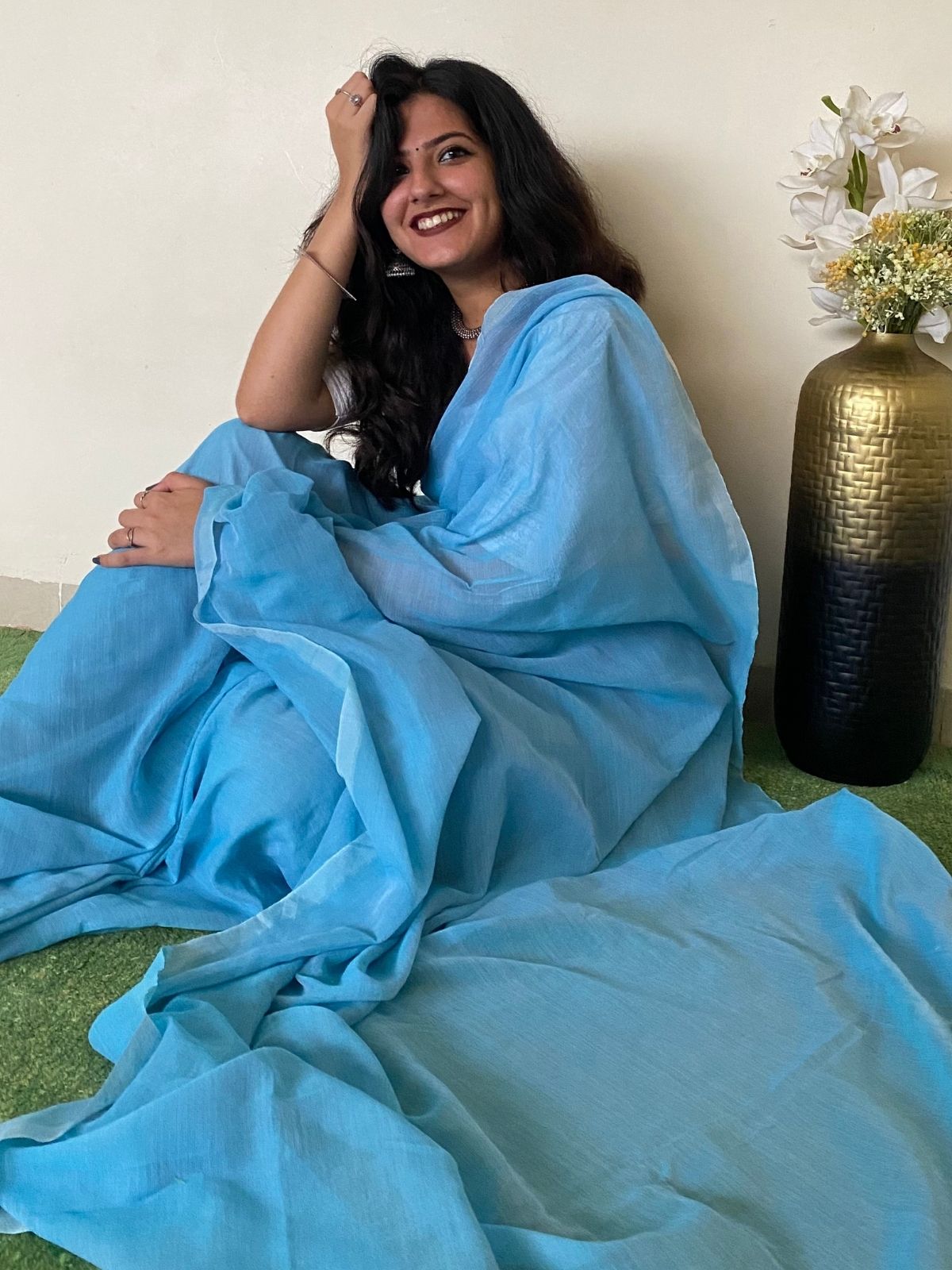 Aquamarine Khadi Cotton Saree