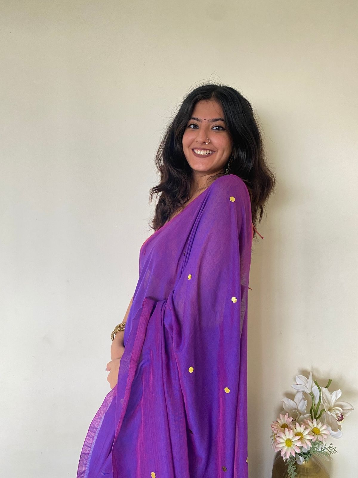 Eggplant Khadi Cotton Saree