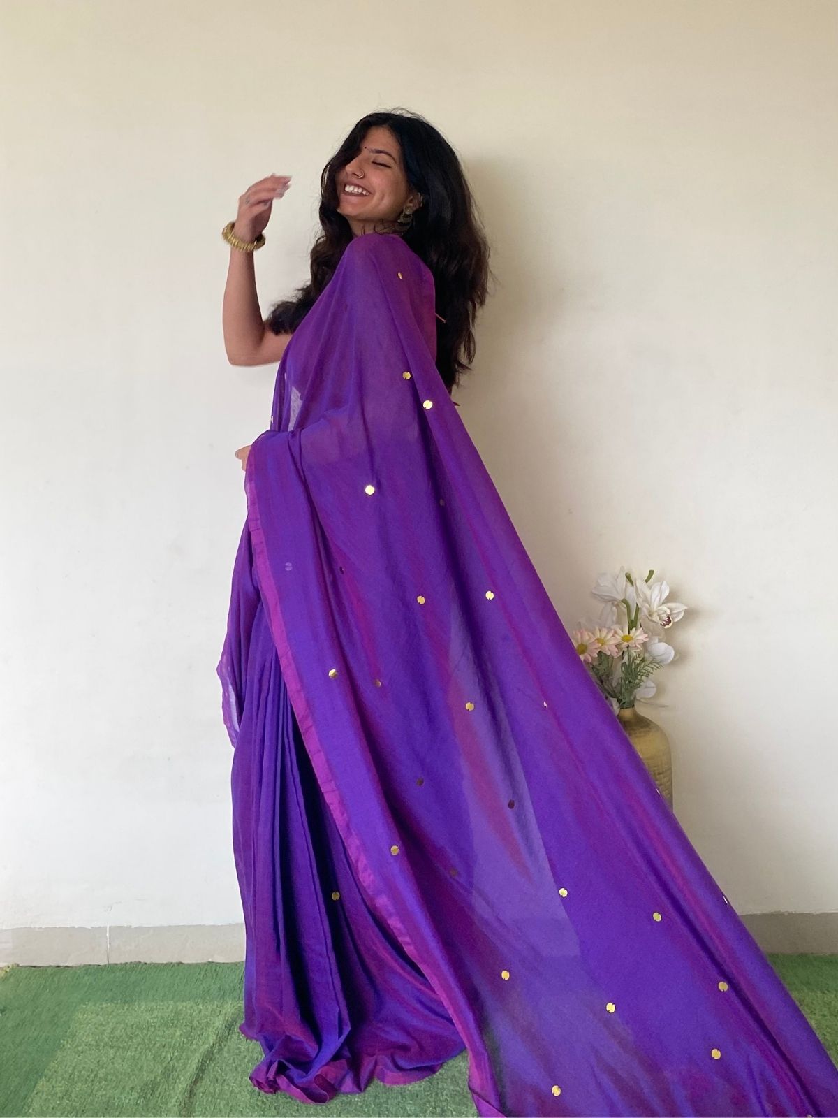 Eggplant Khadi Cotton Saree