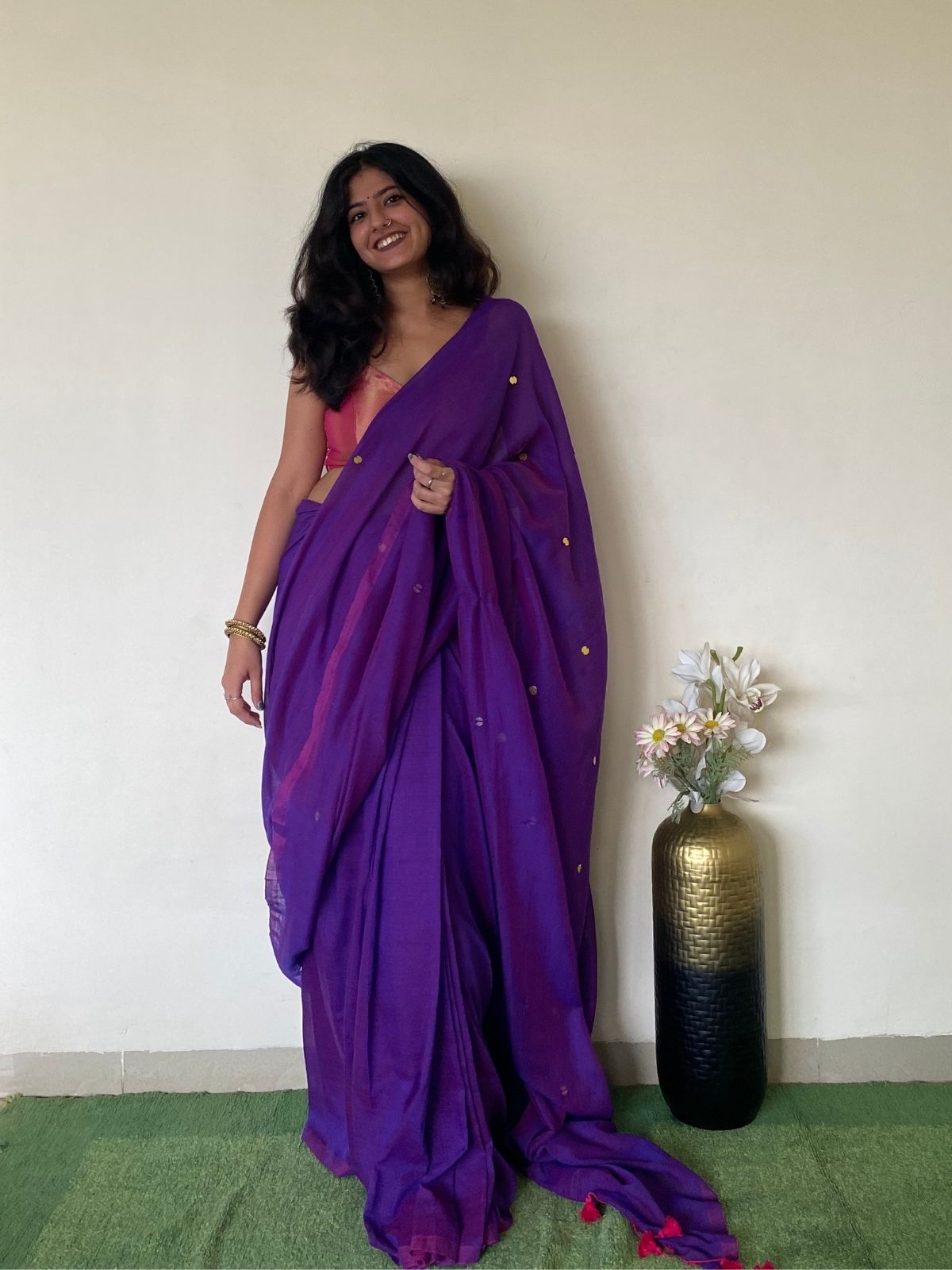 Eggplant Khadi Cotton Saree