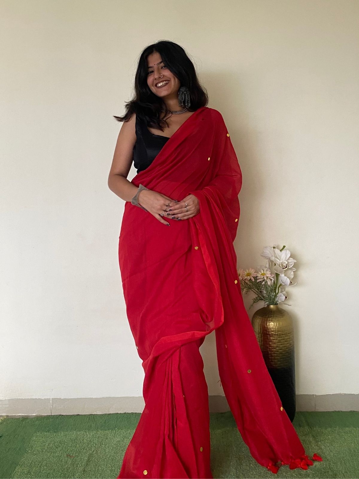 Cherry Khadi Cotton Saree