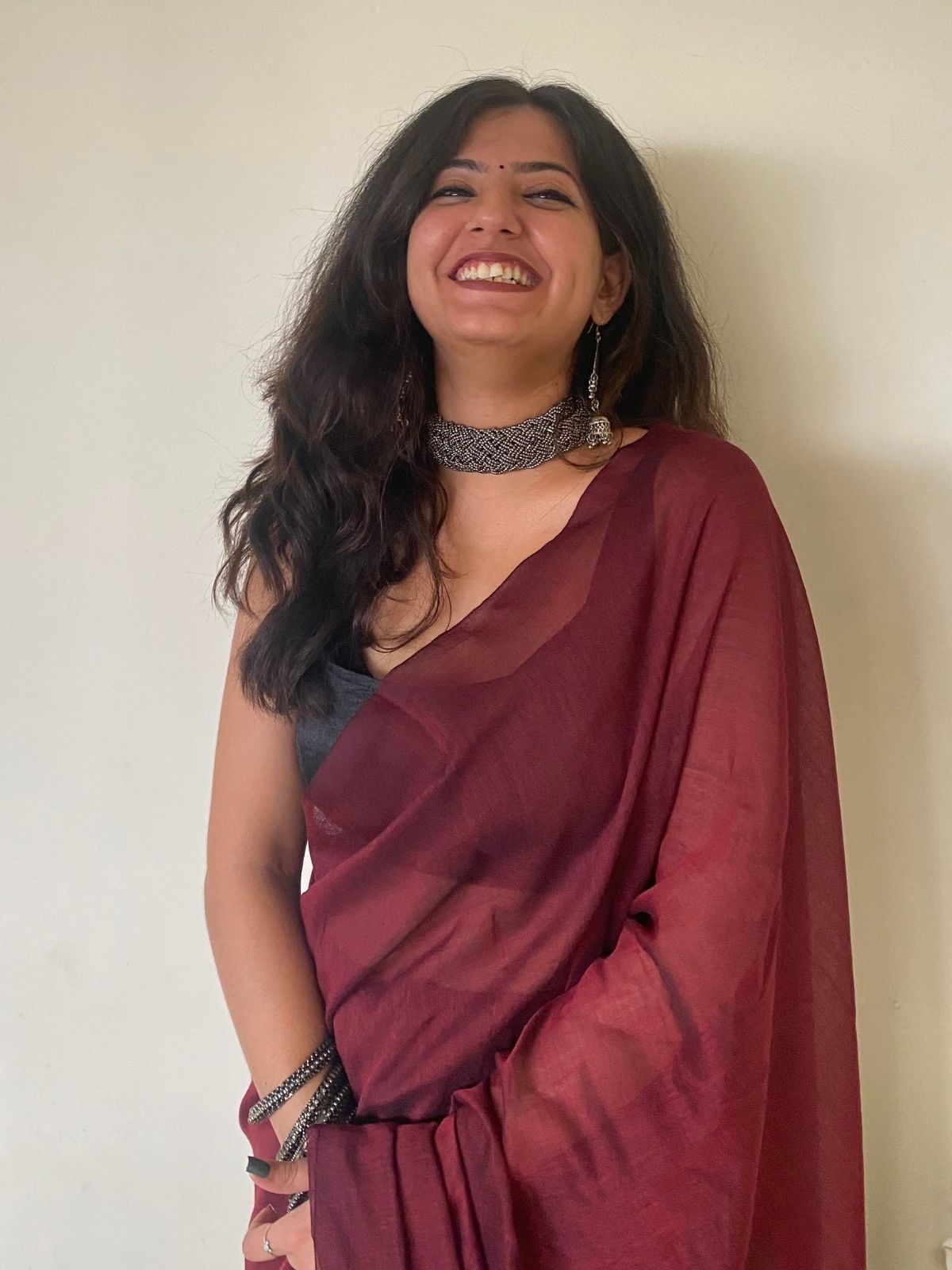 Burgundy Khadi Cotton Saree