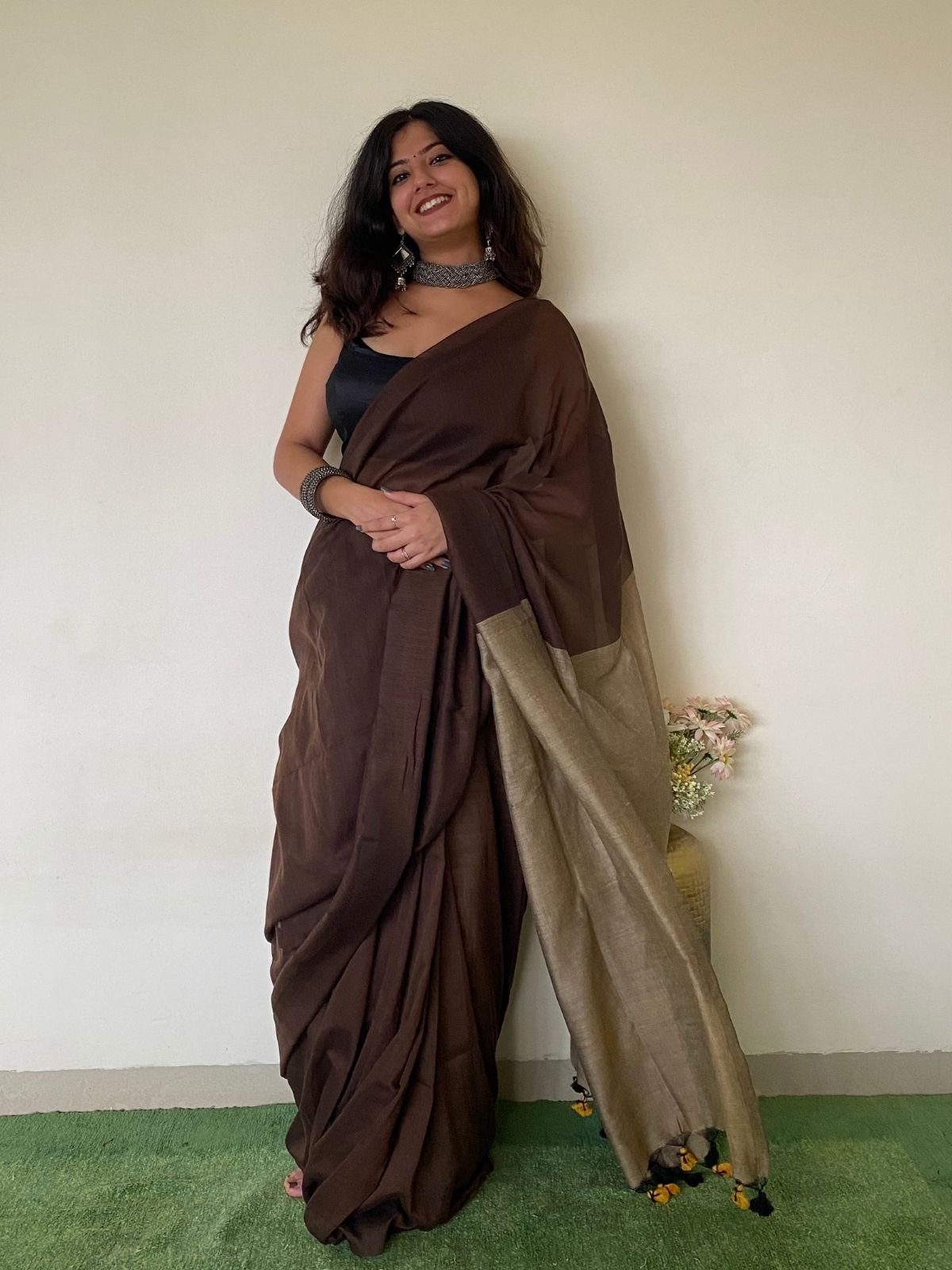 Choco Love Khadi Cotton Saree