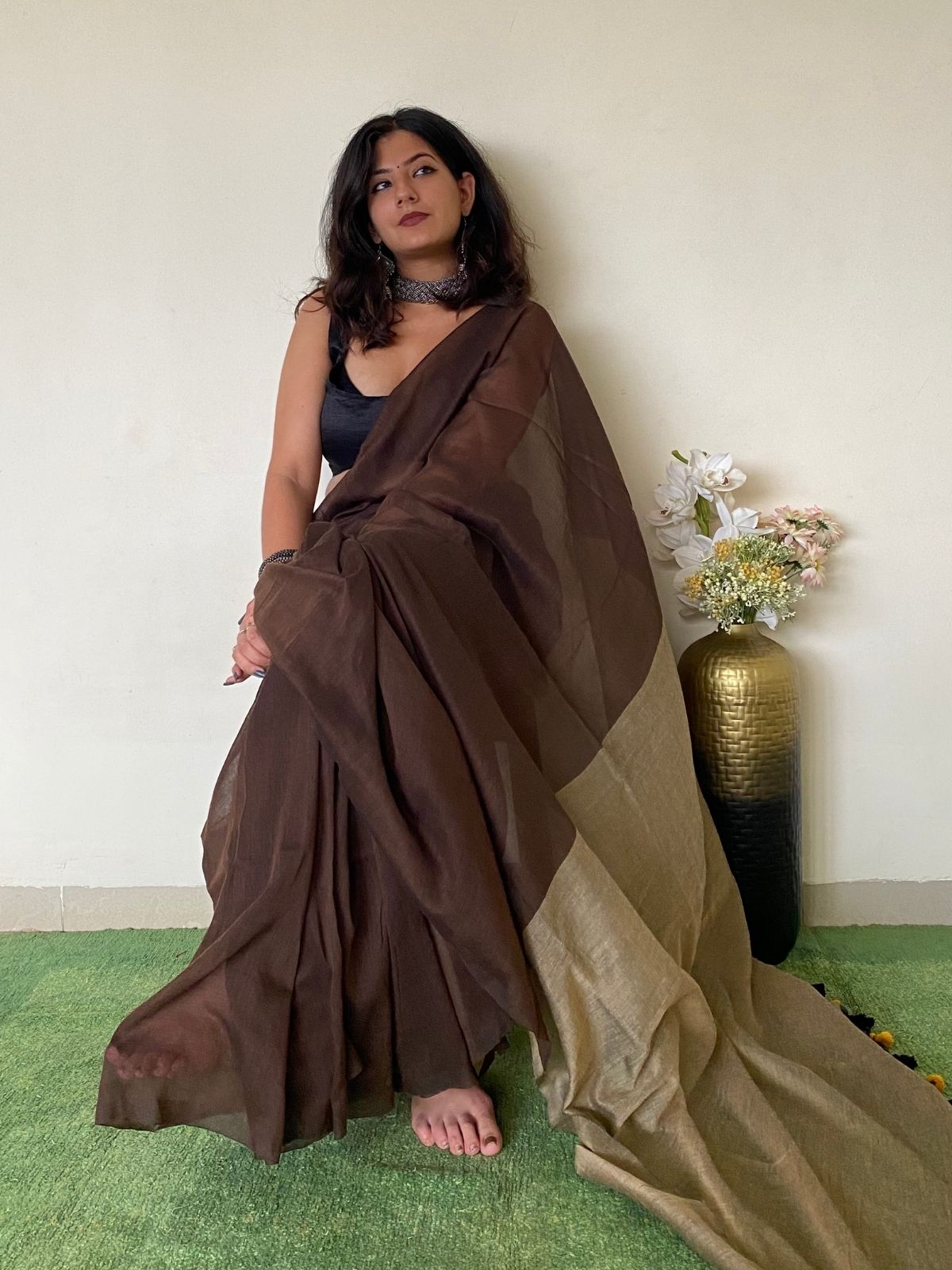 Choco Love Khadi Cotton Saree