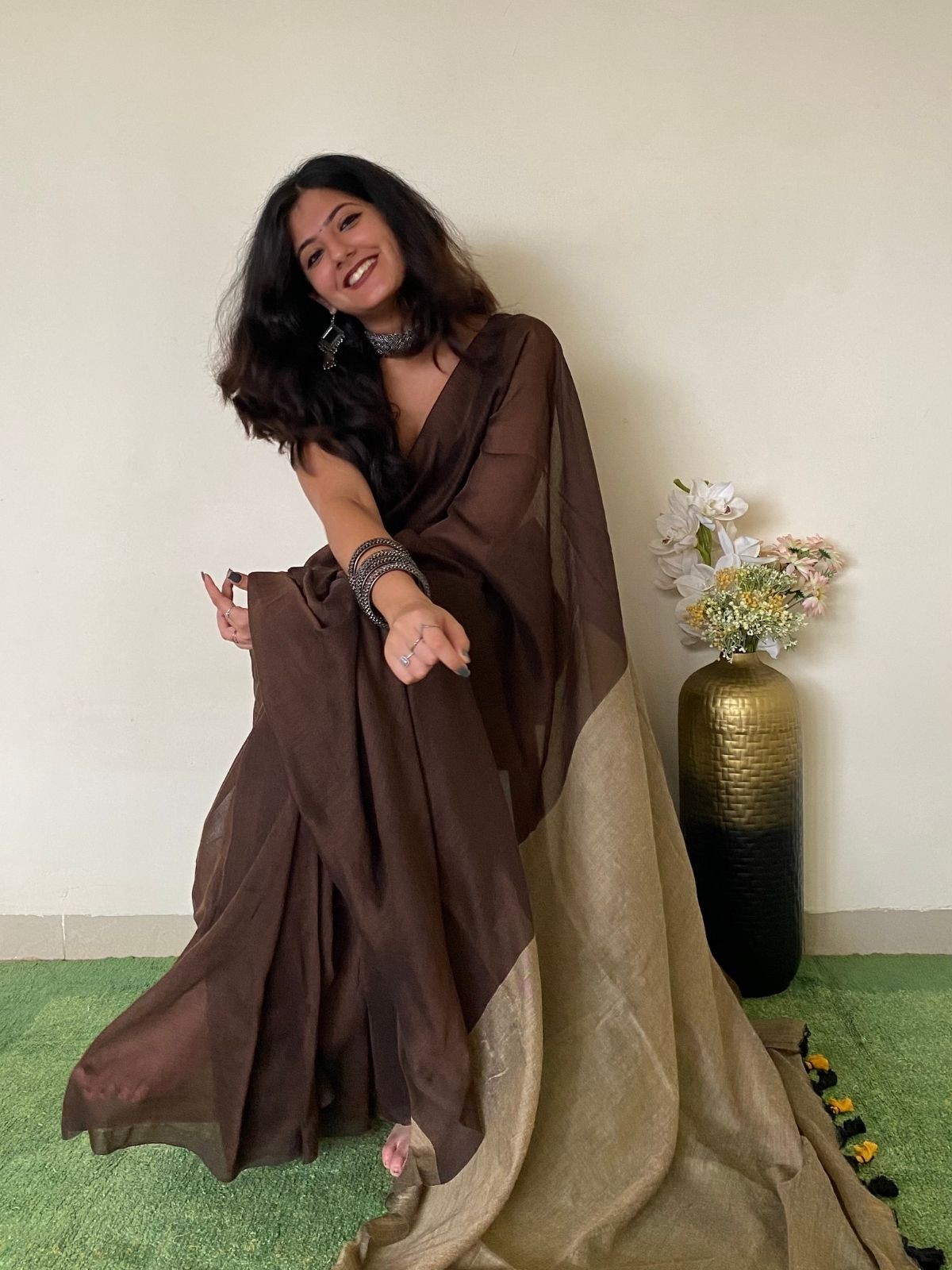 Choco Love Khadi Cotton Saree