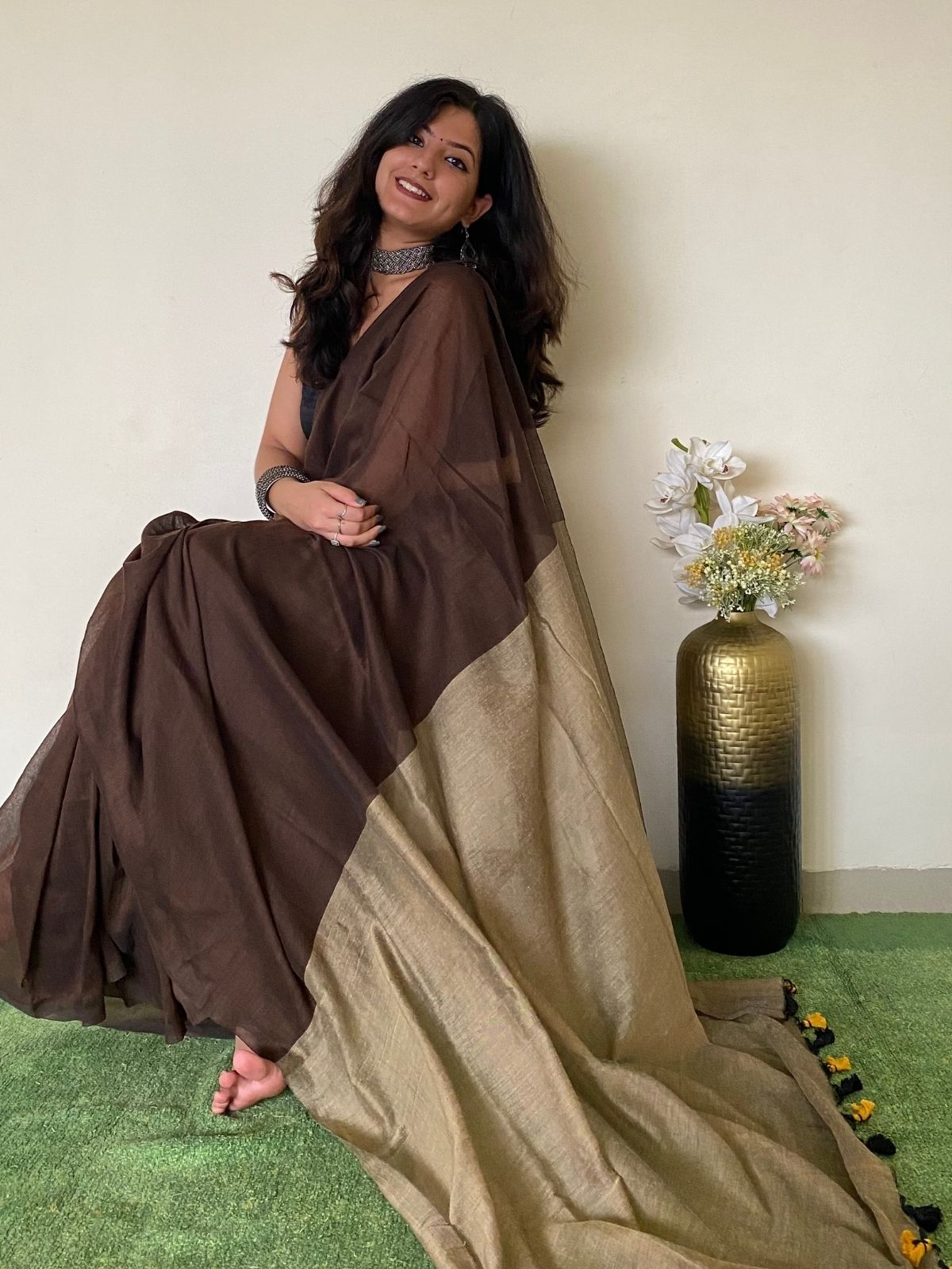 Choco Love Khadi Cotton Saree