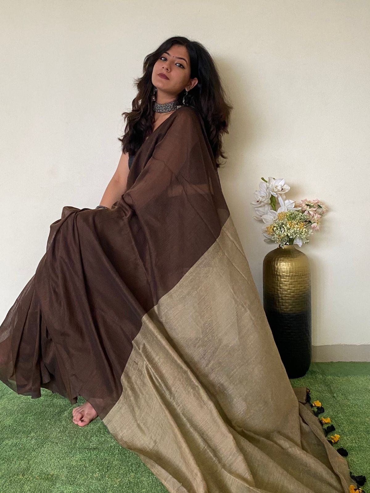 Choco Love Khadi Cotton Saree