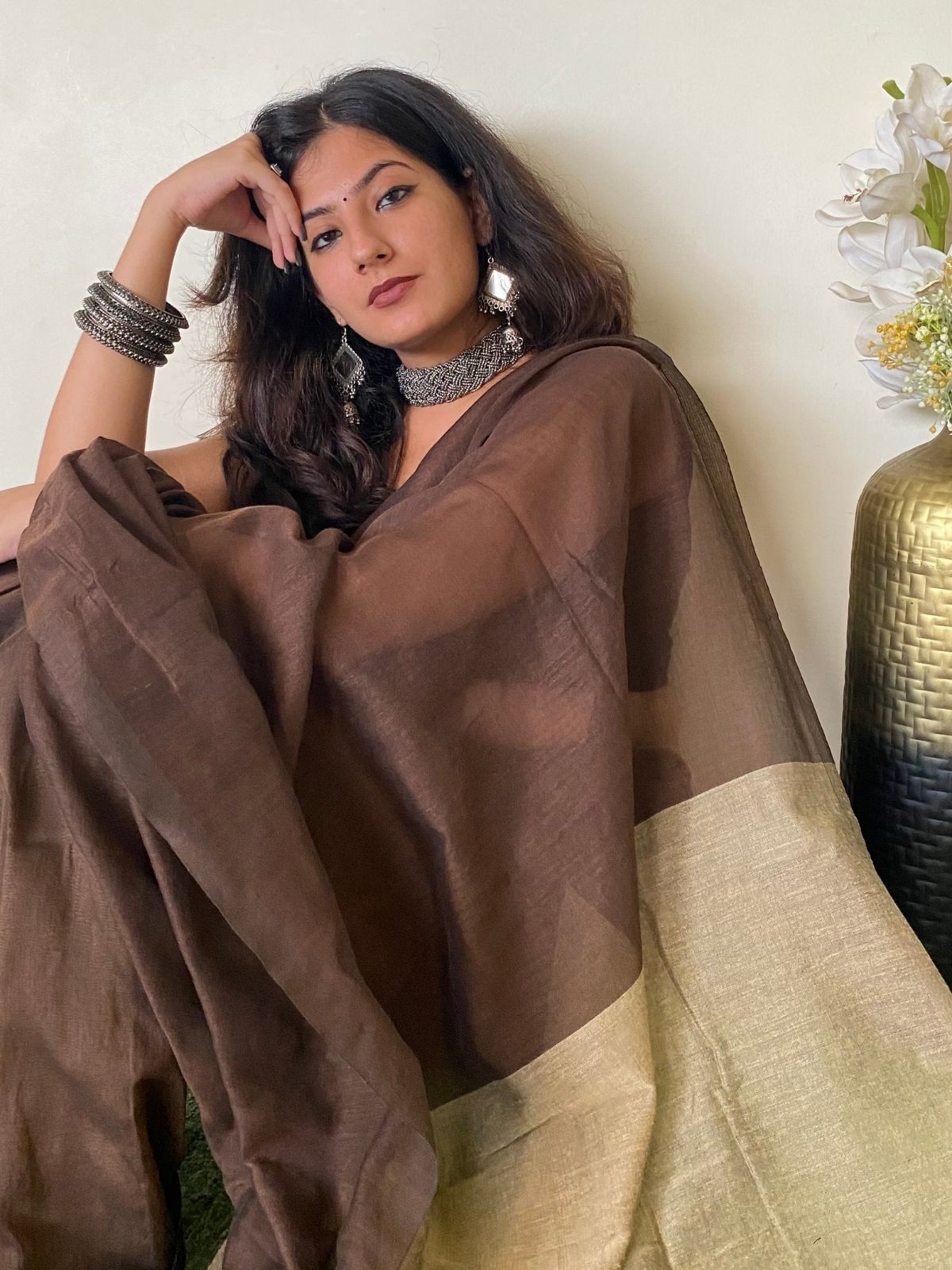 Choco Love Khadi Cotton Saree