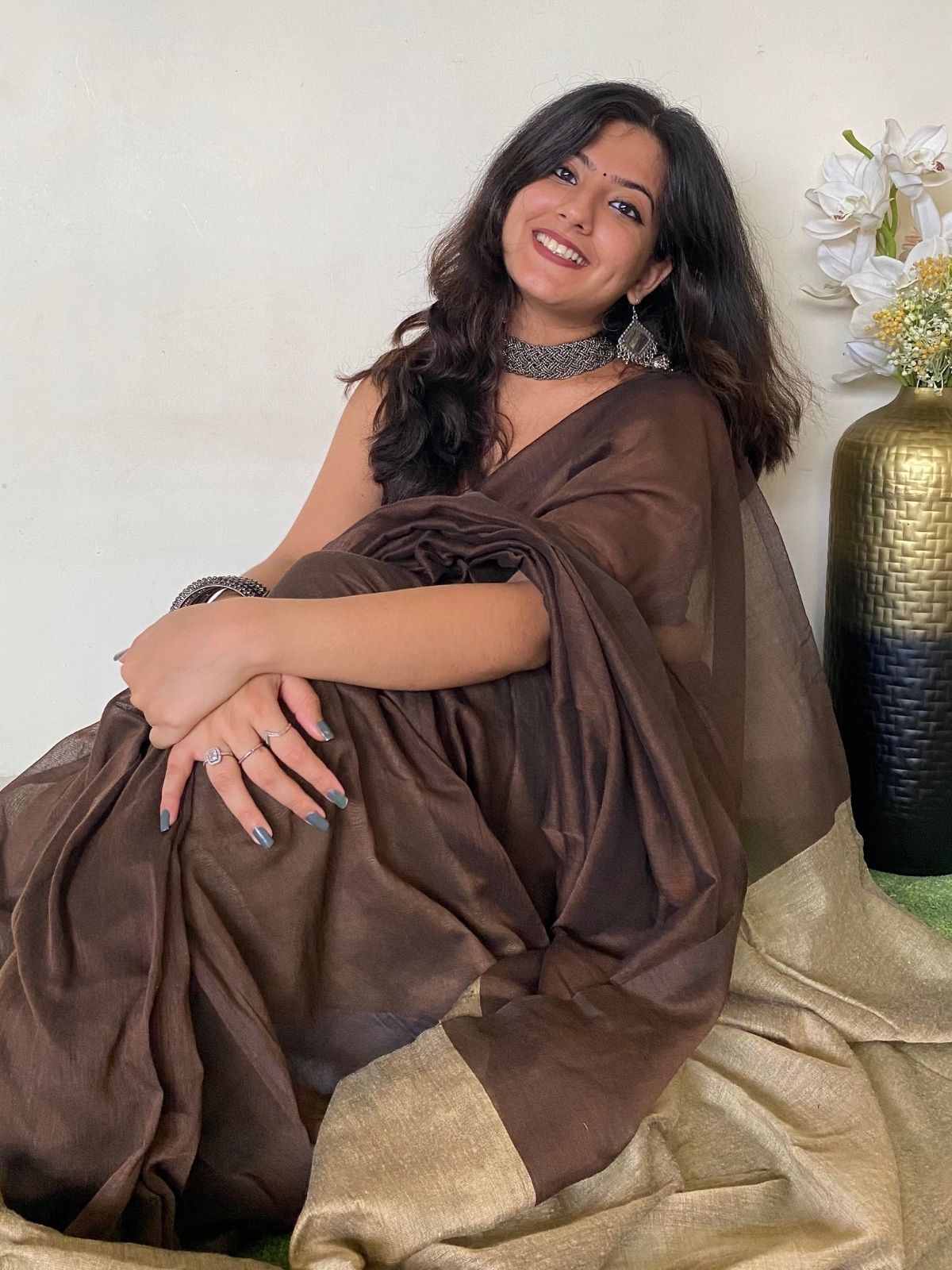 Choco Love Khadi Cotton Saree