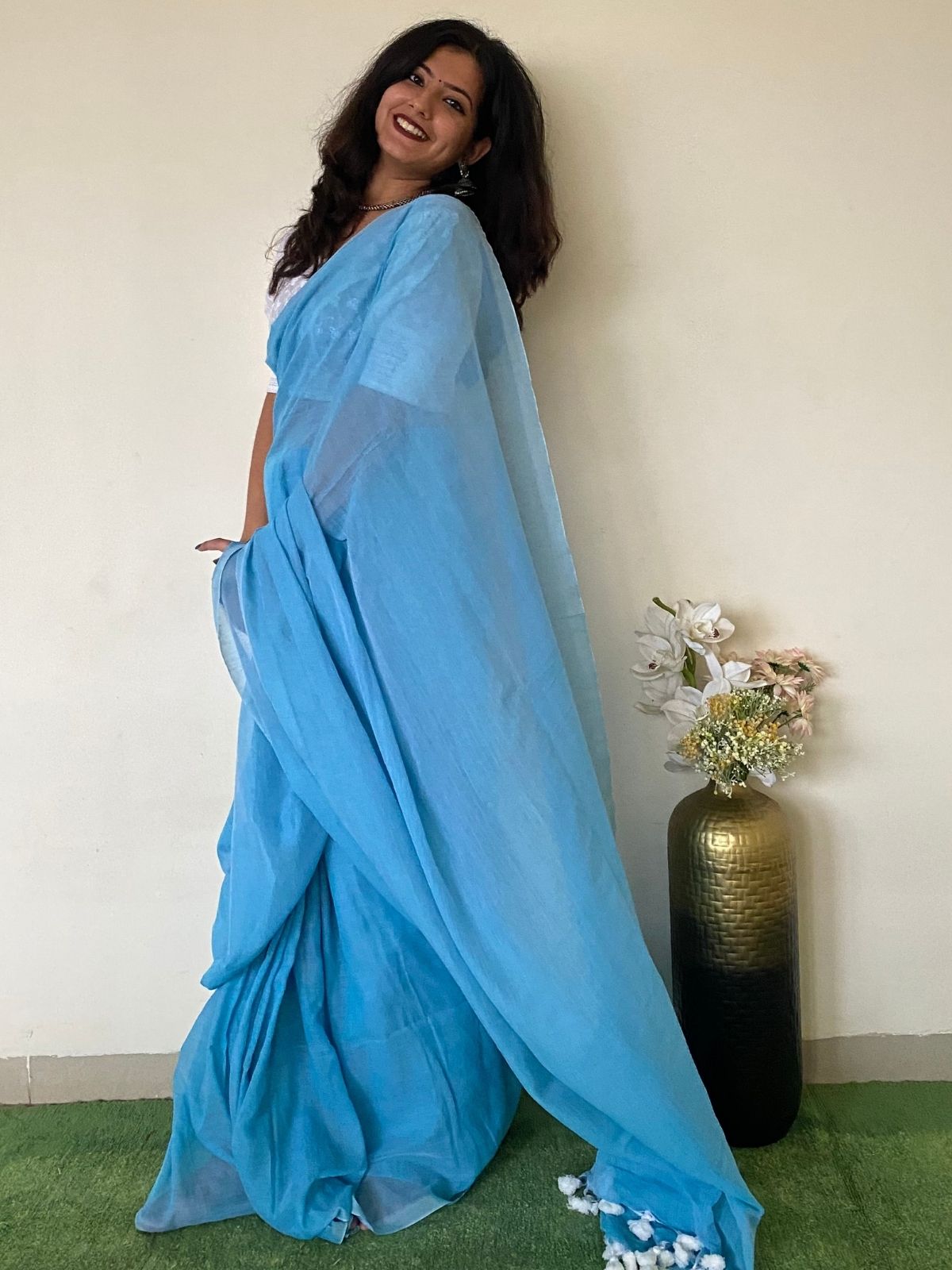 Aquamarine Khadi Cotton Saree