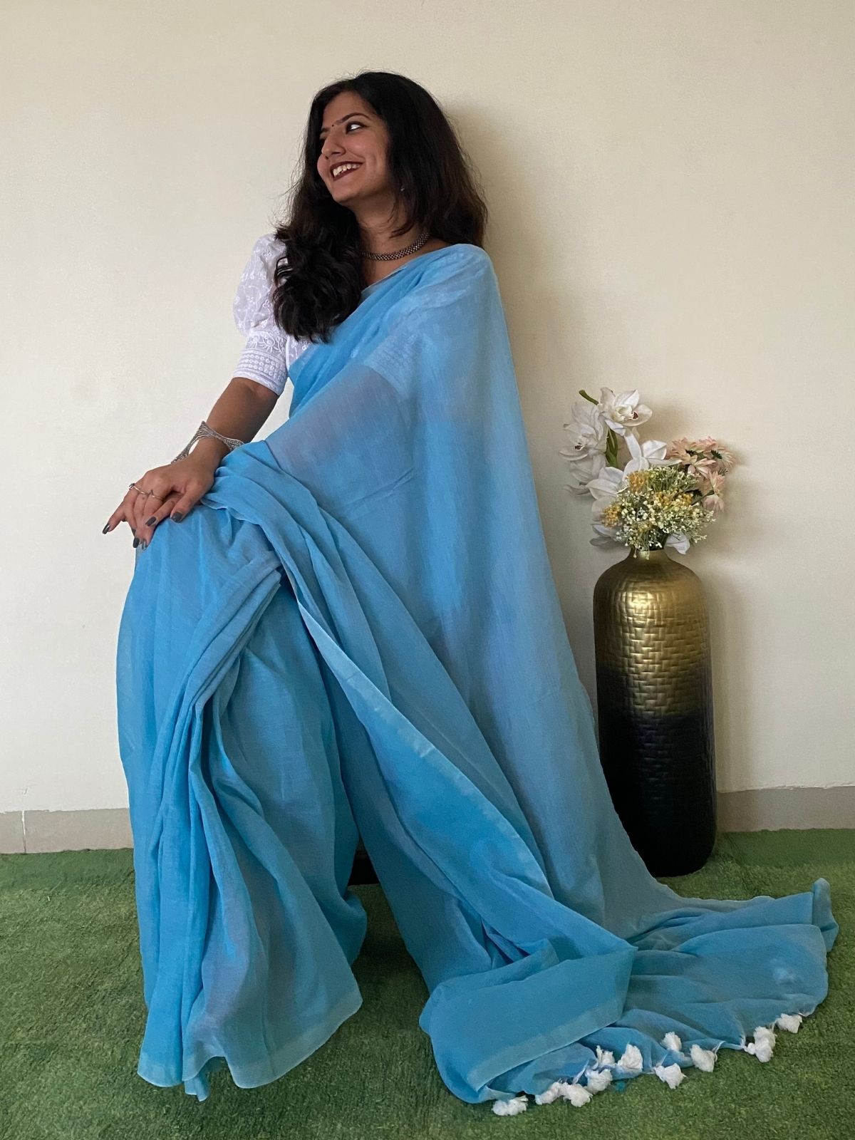 Aquamarine Khadi Cotton Saree