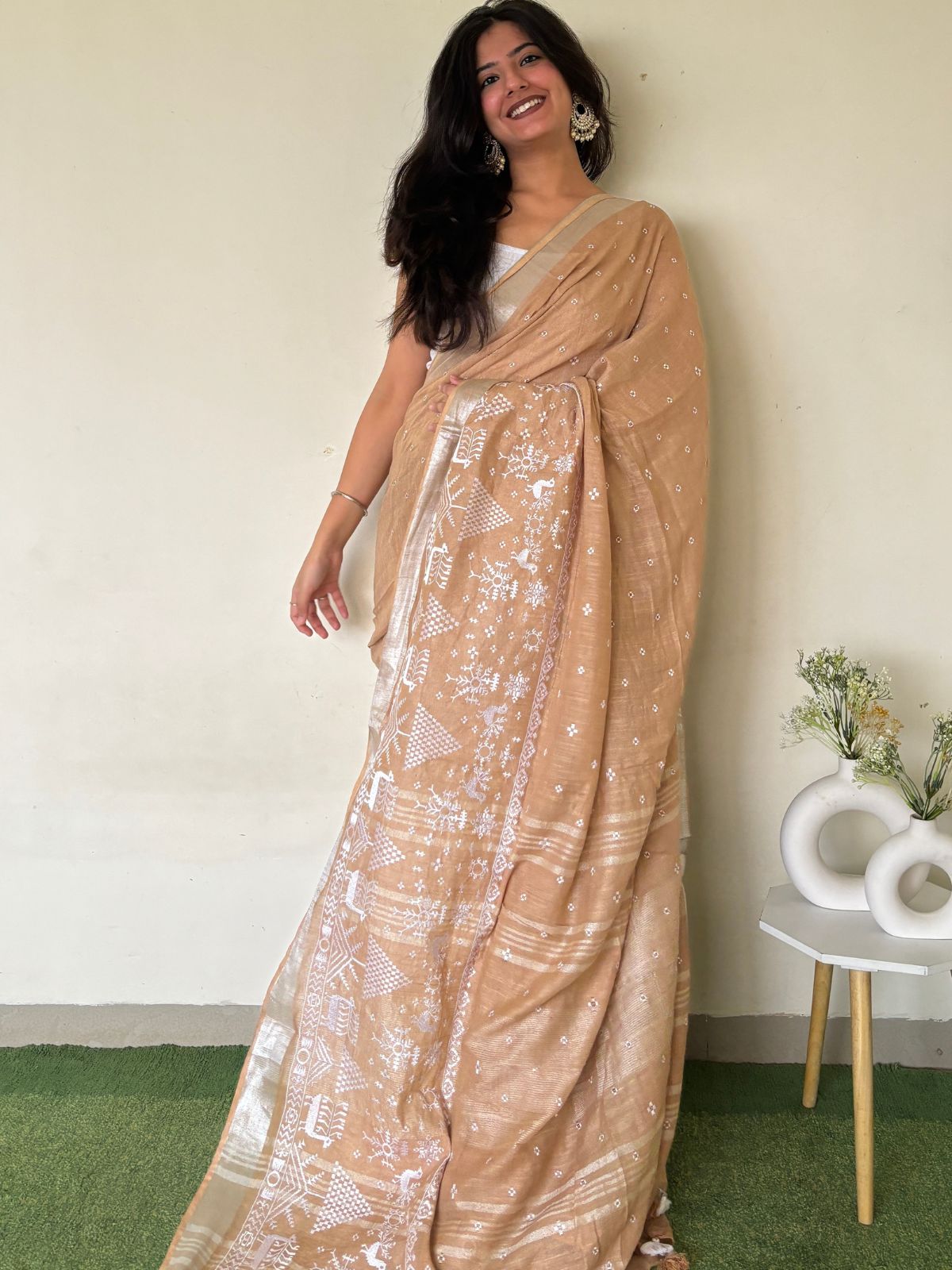 Sui Dhaga Warli Print Saree