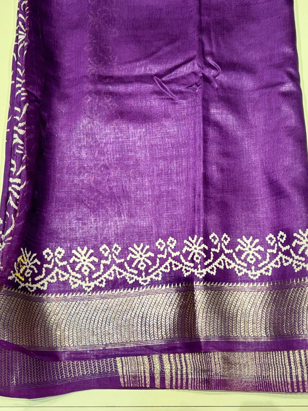 Purple Flower Block Print Maheshwari Saree