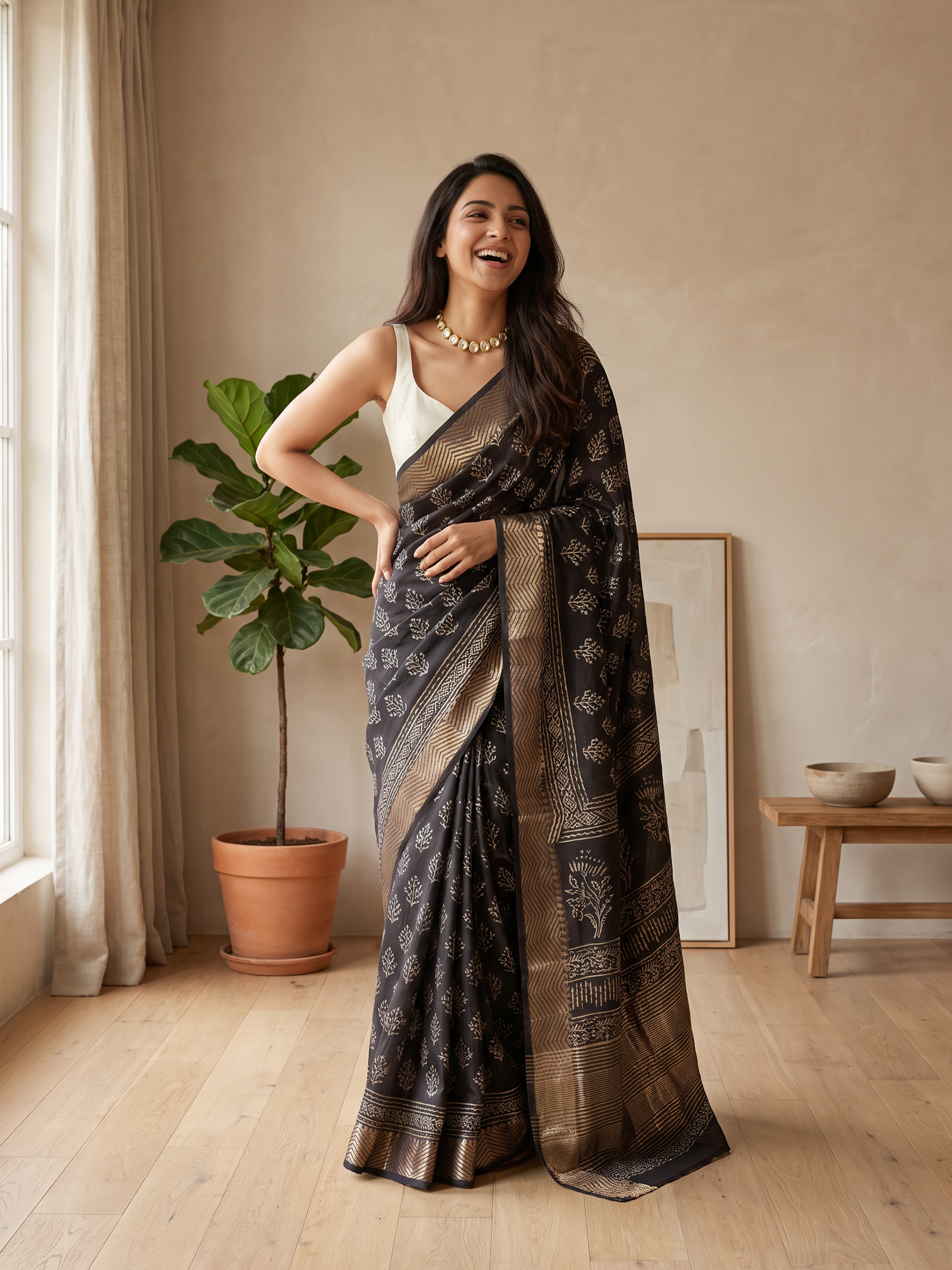 Ebony Maheshwari Cotton SiIk Saree