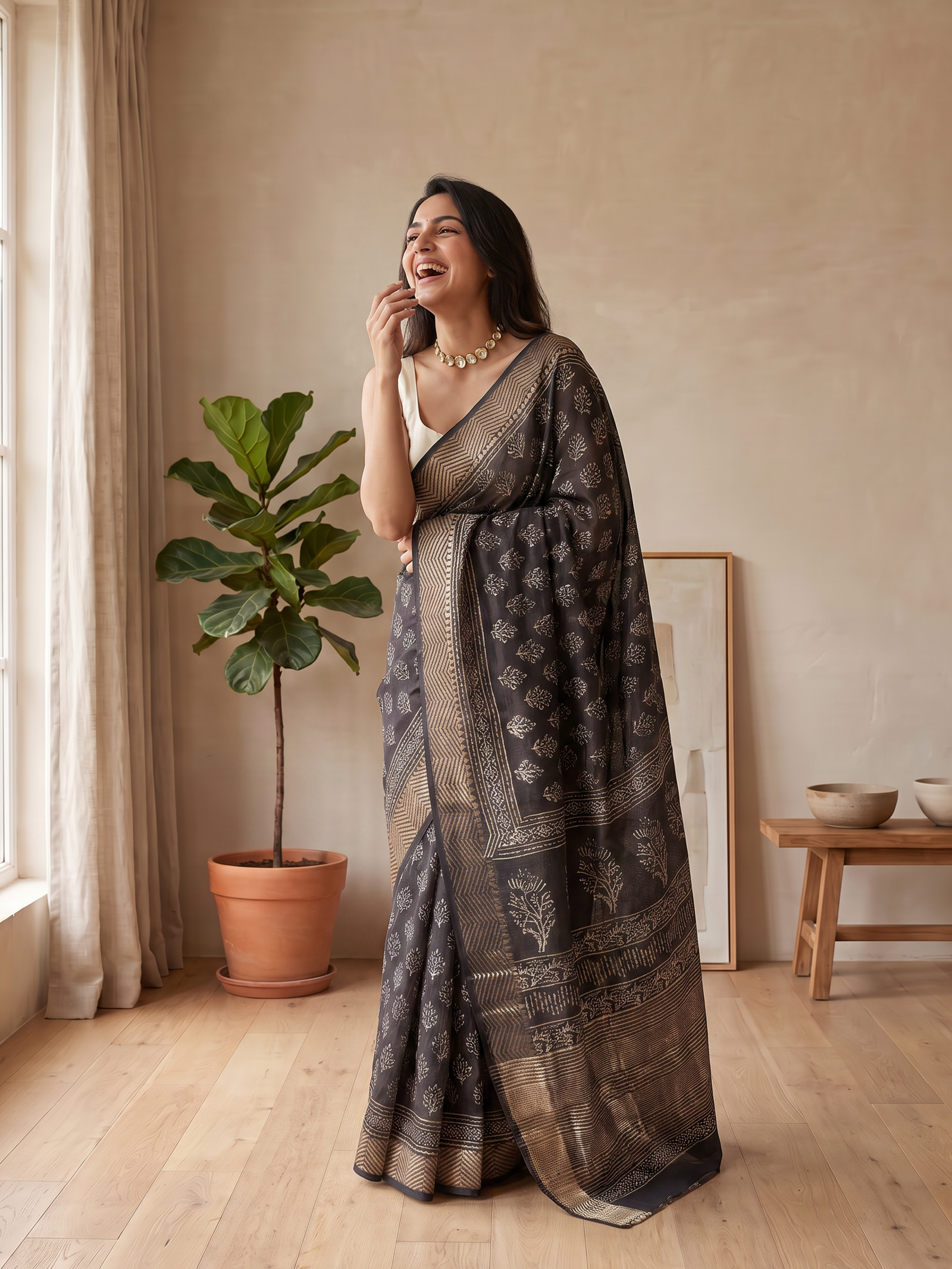 Ebony Maheshwari Cotton SiIk Saree