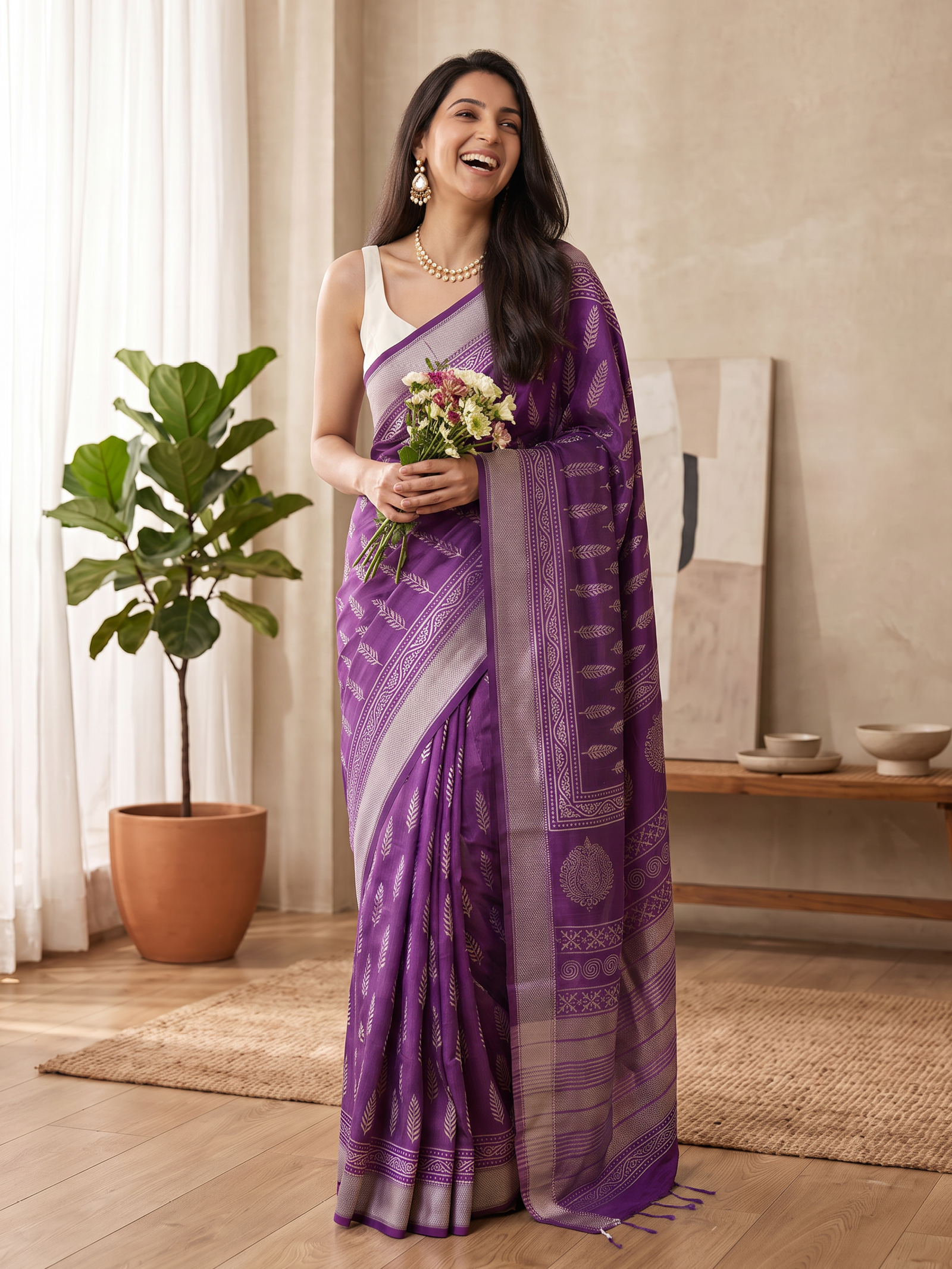 Royal Orchid Maheshwari Cotton Silk Saree