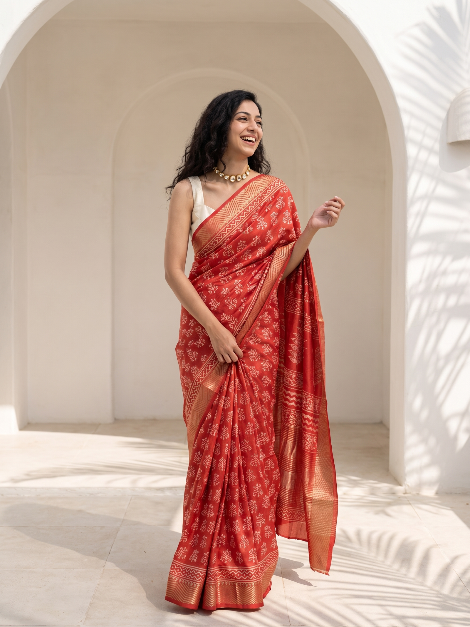 Red Queen Maheshwari Cotton Silk Saree