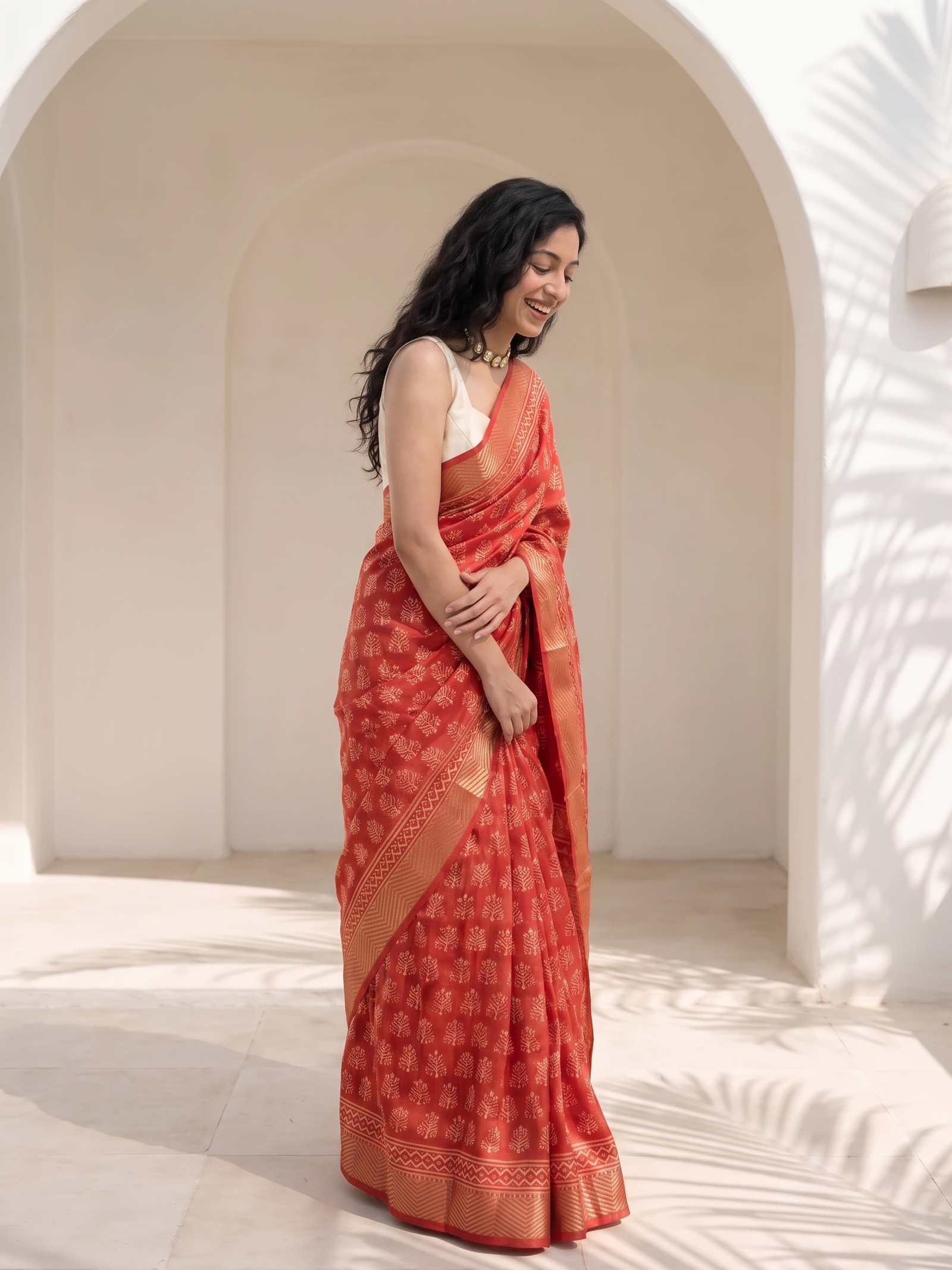 Red Queen Maheshwari Cotton Silk Saree