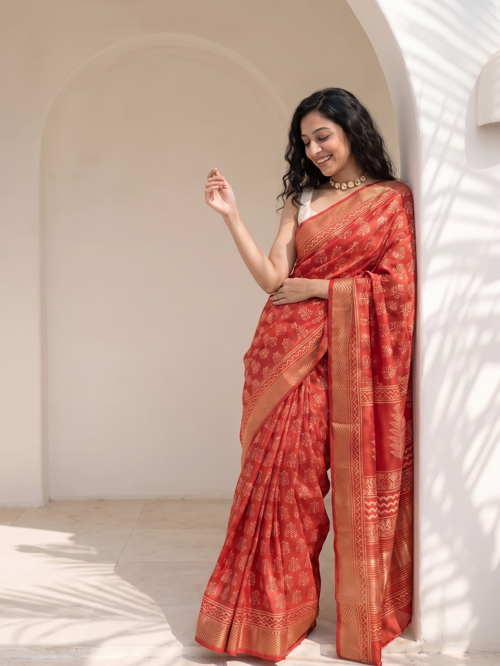 Red Queen Maheshwari Cotton Silk Saree