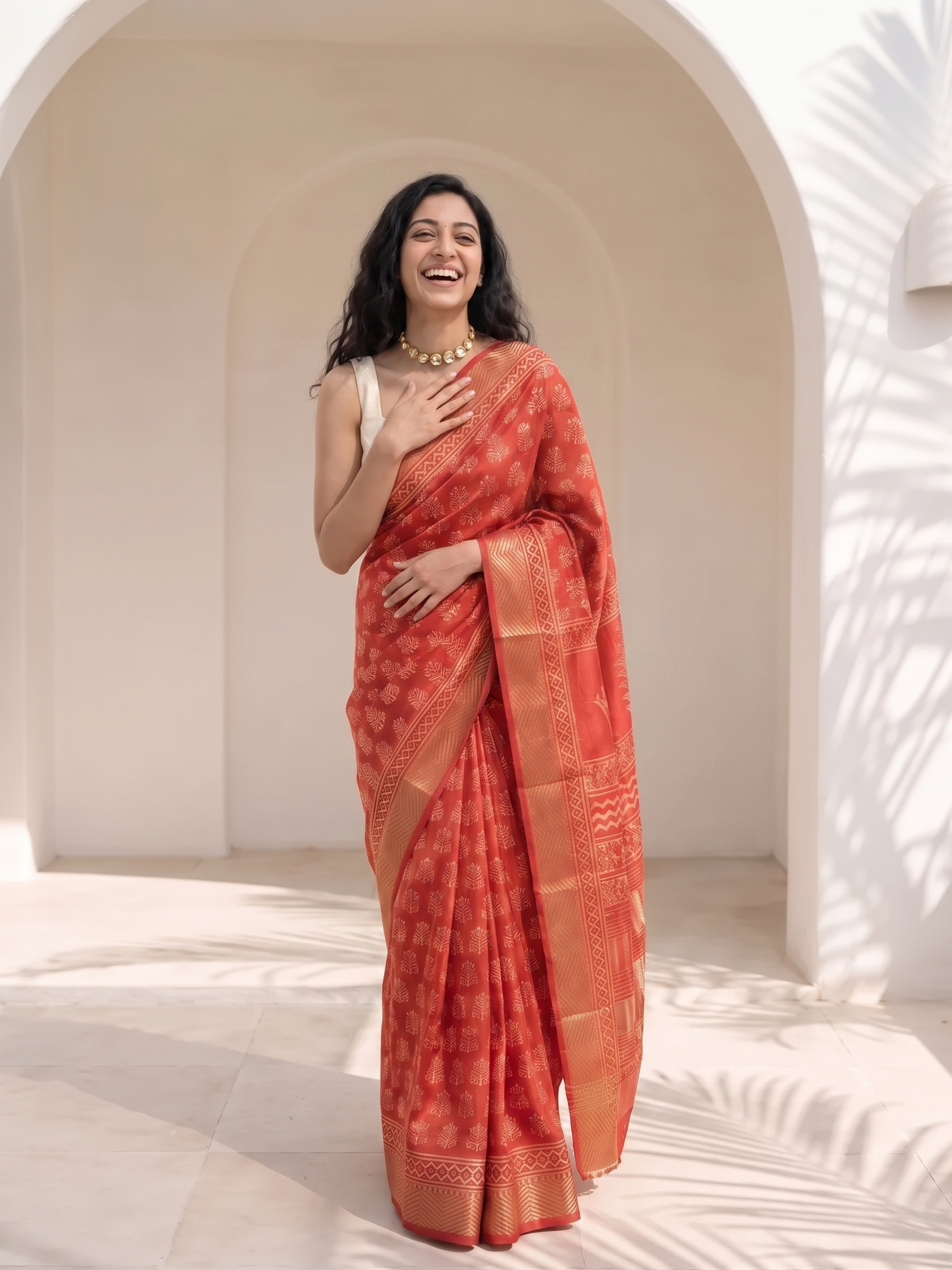 Red Queen Maheshwari Cotton Silk Saree