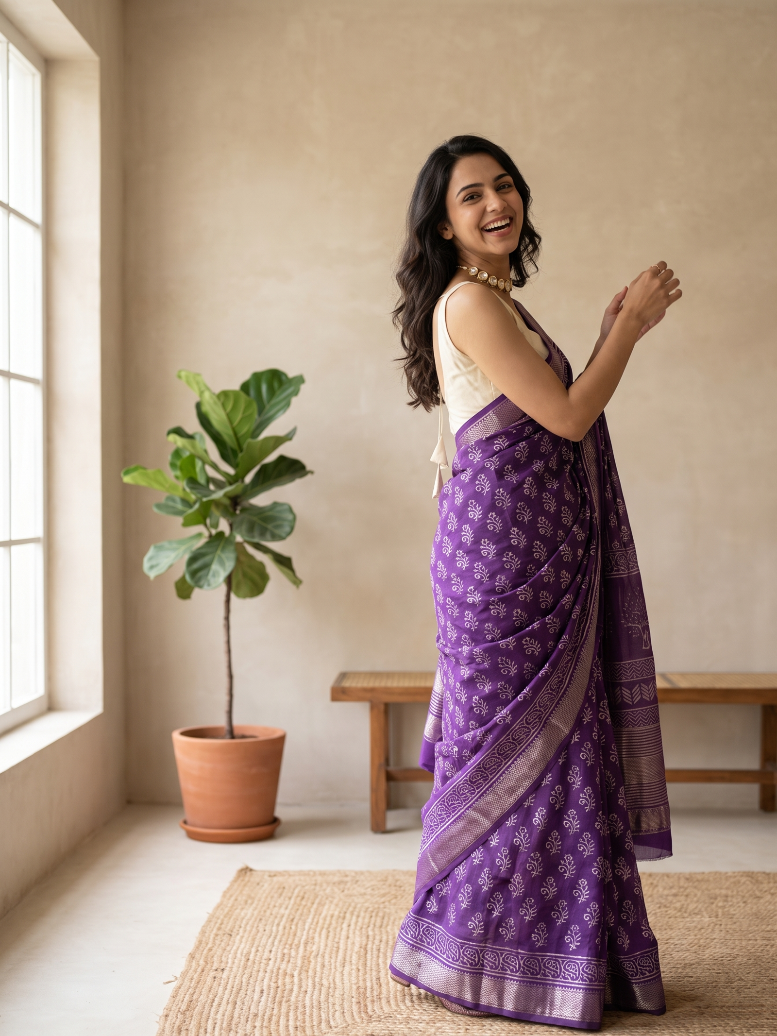 Purple Queen Maheshwari Cotton Silk Saree