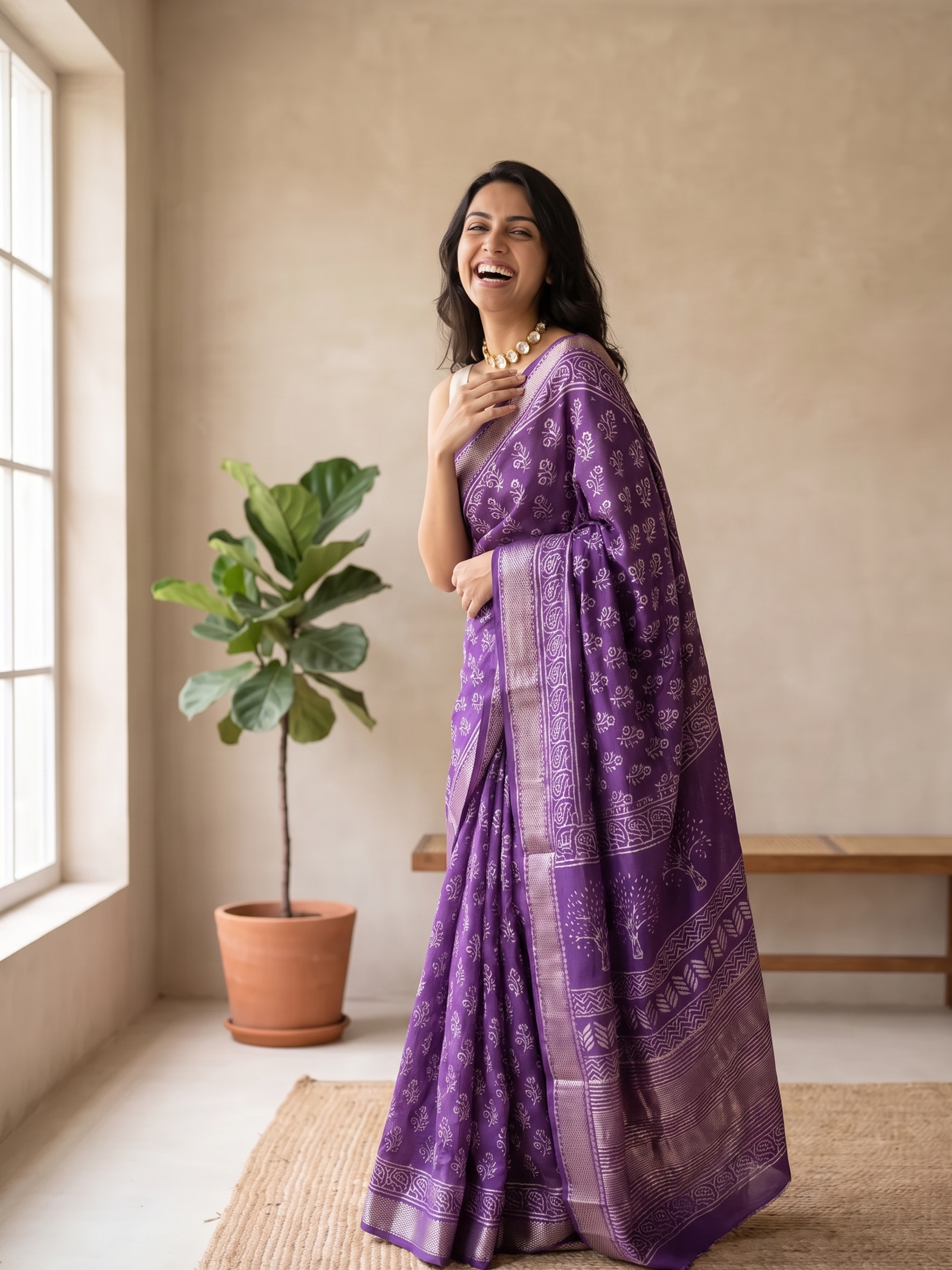 Purple Queen Maheshwari Cotton Silk Saree