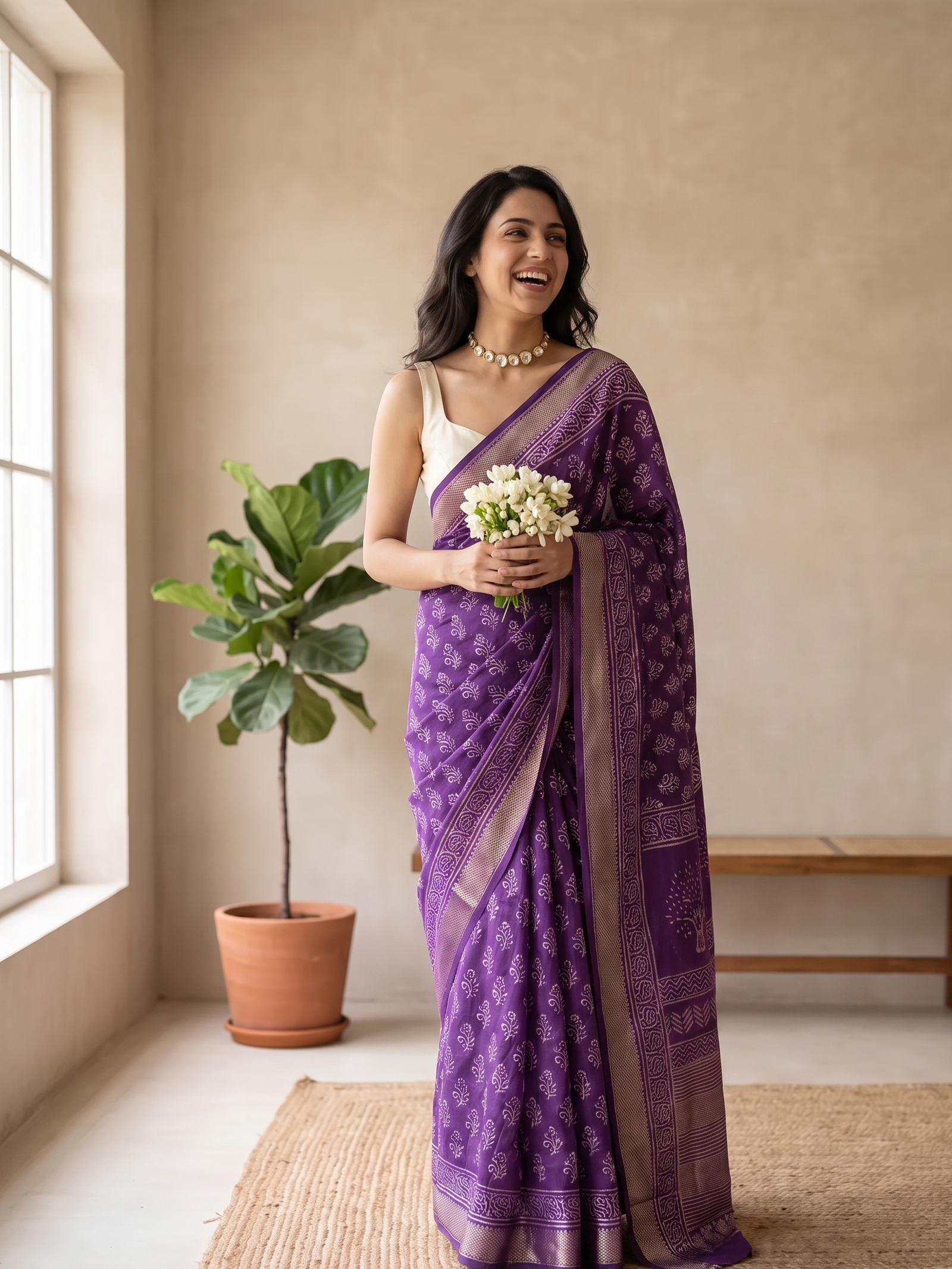 Purple Queen Maheshwari Cotton Silk Saree