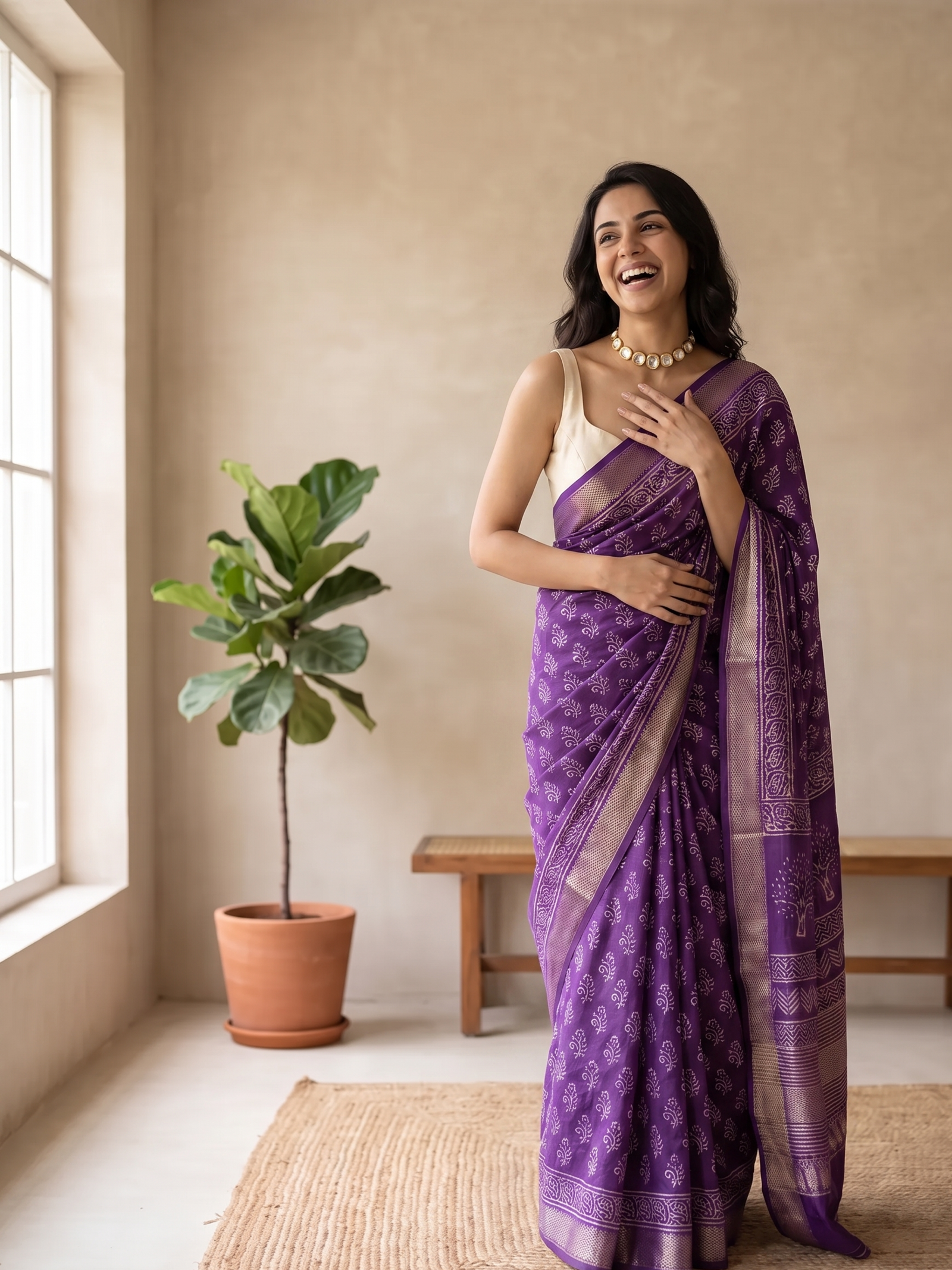 Purple Queen Maheshwari Cotton Silk Saree