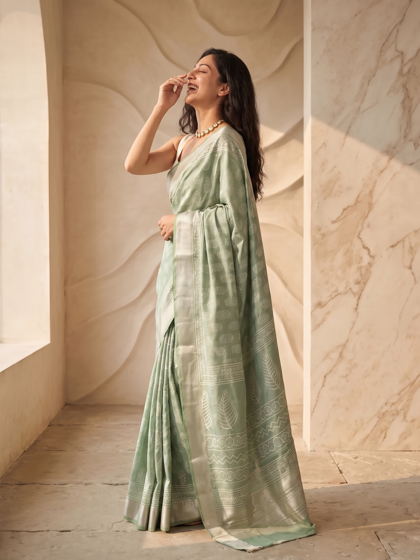 Pista Maheshwari Cotton Silk Saree