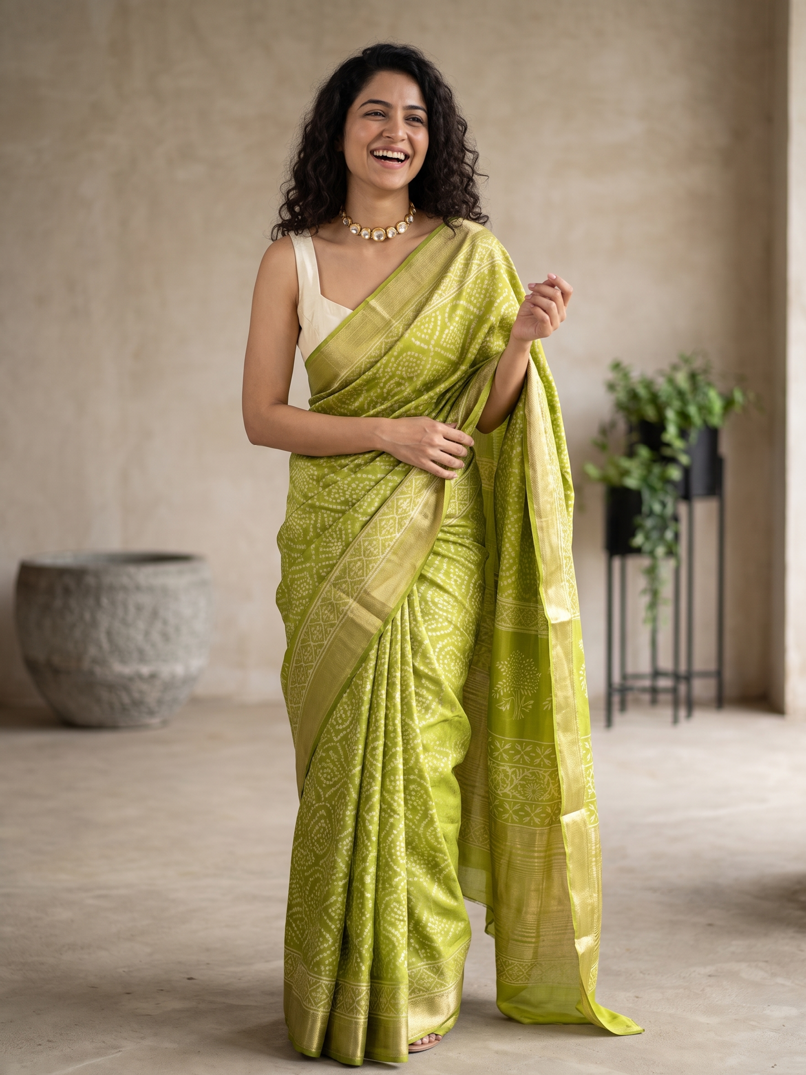 Olive Charm Maheshwari Cotton Silk Saree