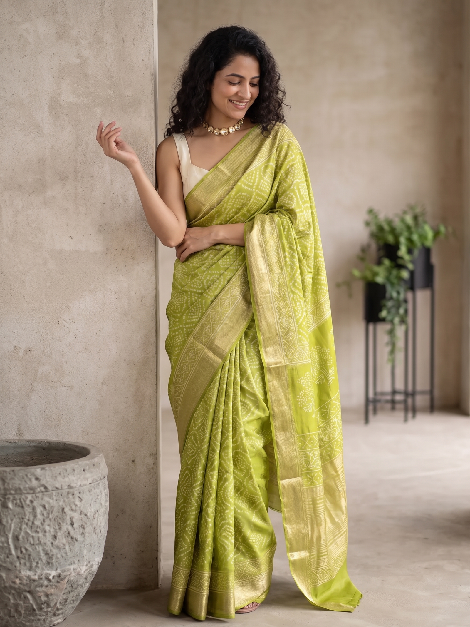 Olive Charm Maheshwari Cotton Silk Saree