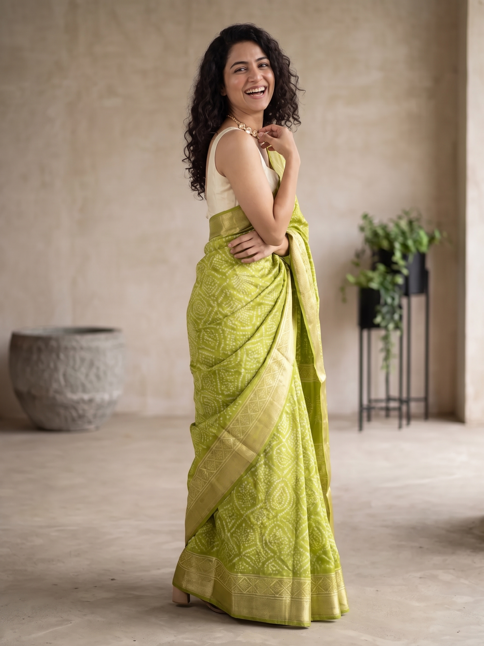 Olive Charm Maheshwari Cotton Silk Saree