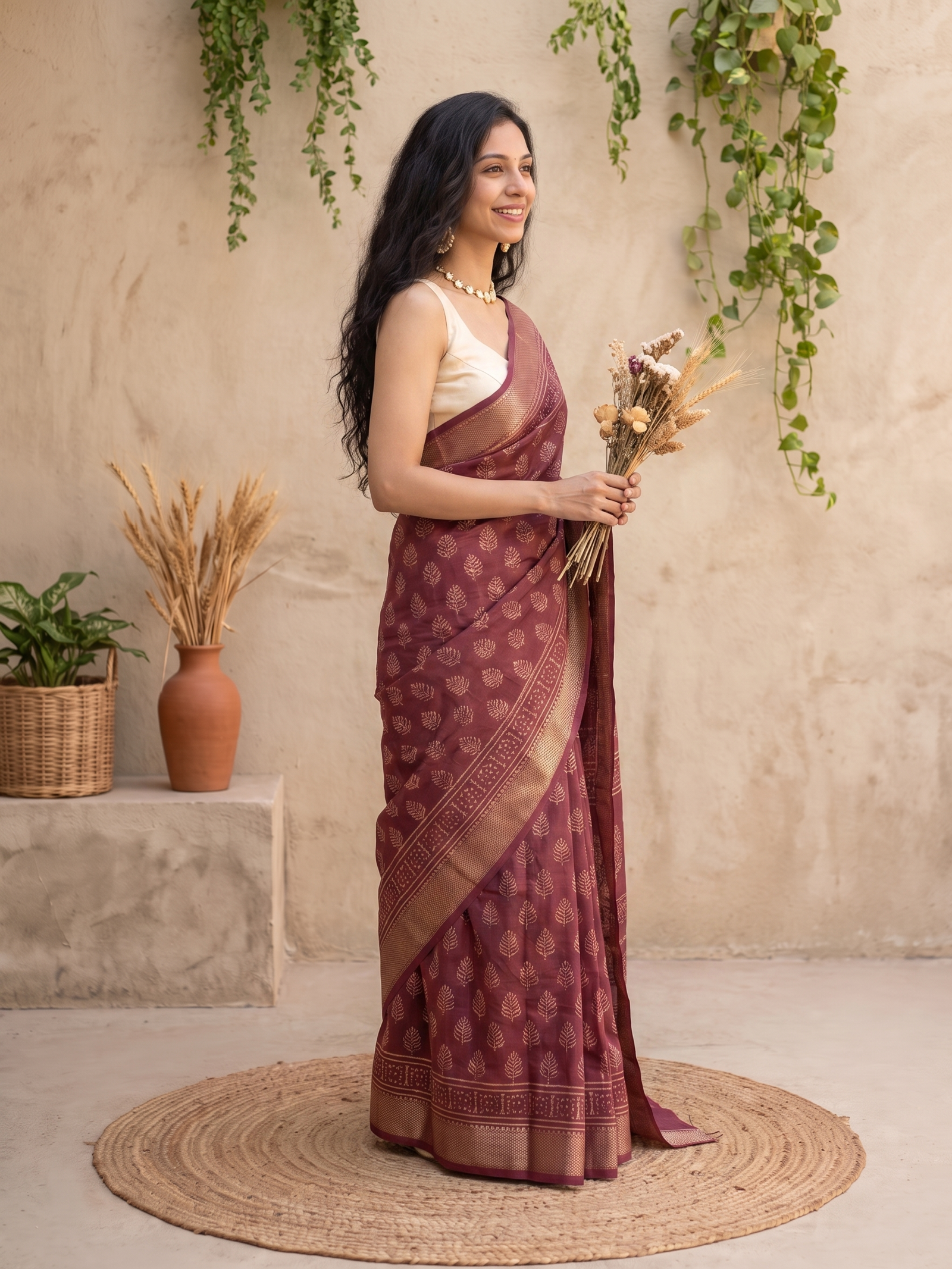 Rosewood Maheshwari Cotton Silk Saree