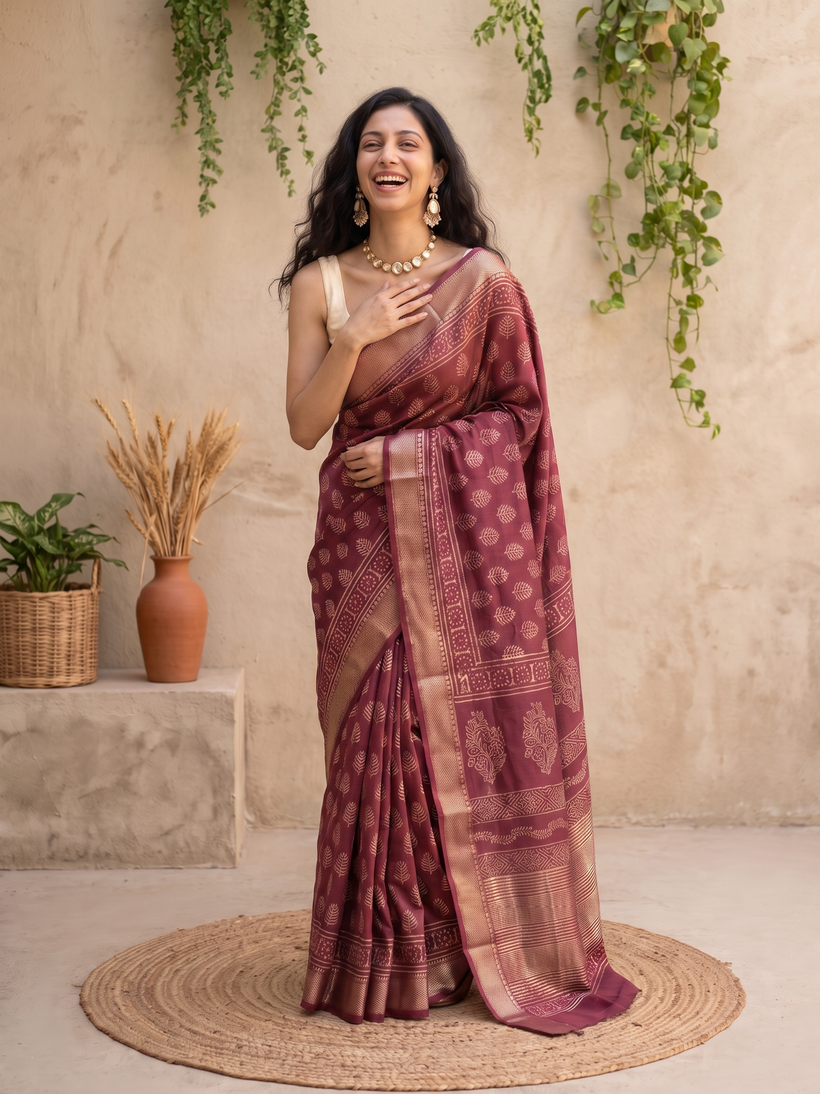 Rosewood Maheshwari Cotton Silk Saree