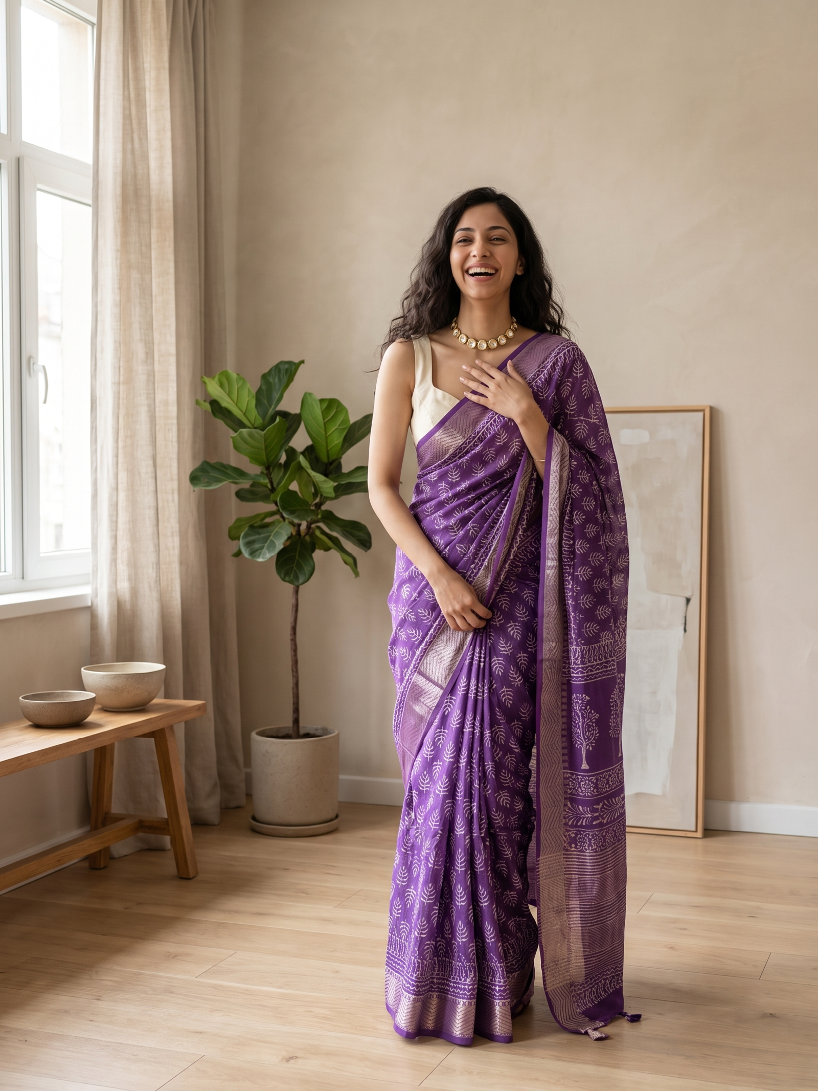 Deep Purple Maheshwari Cotton Silk Saree