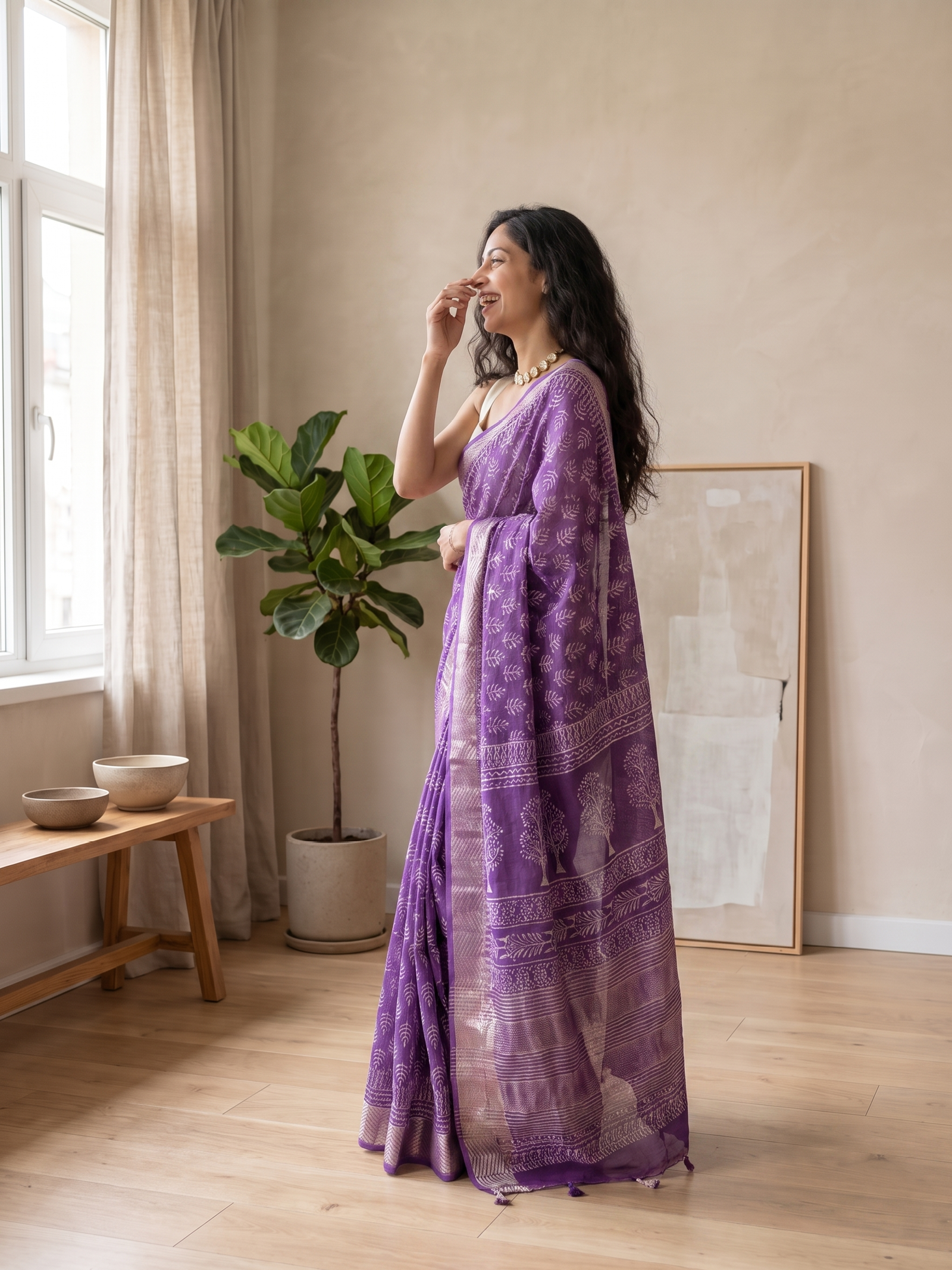 Deep Purple Maheshwari Cotton Silk Saree