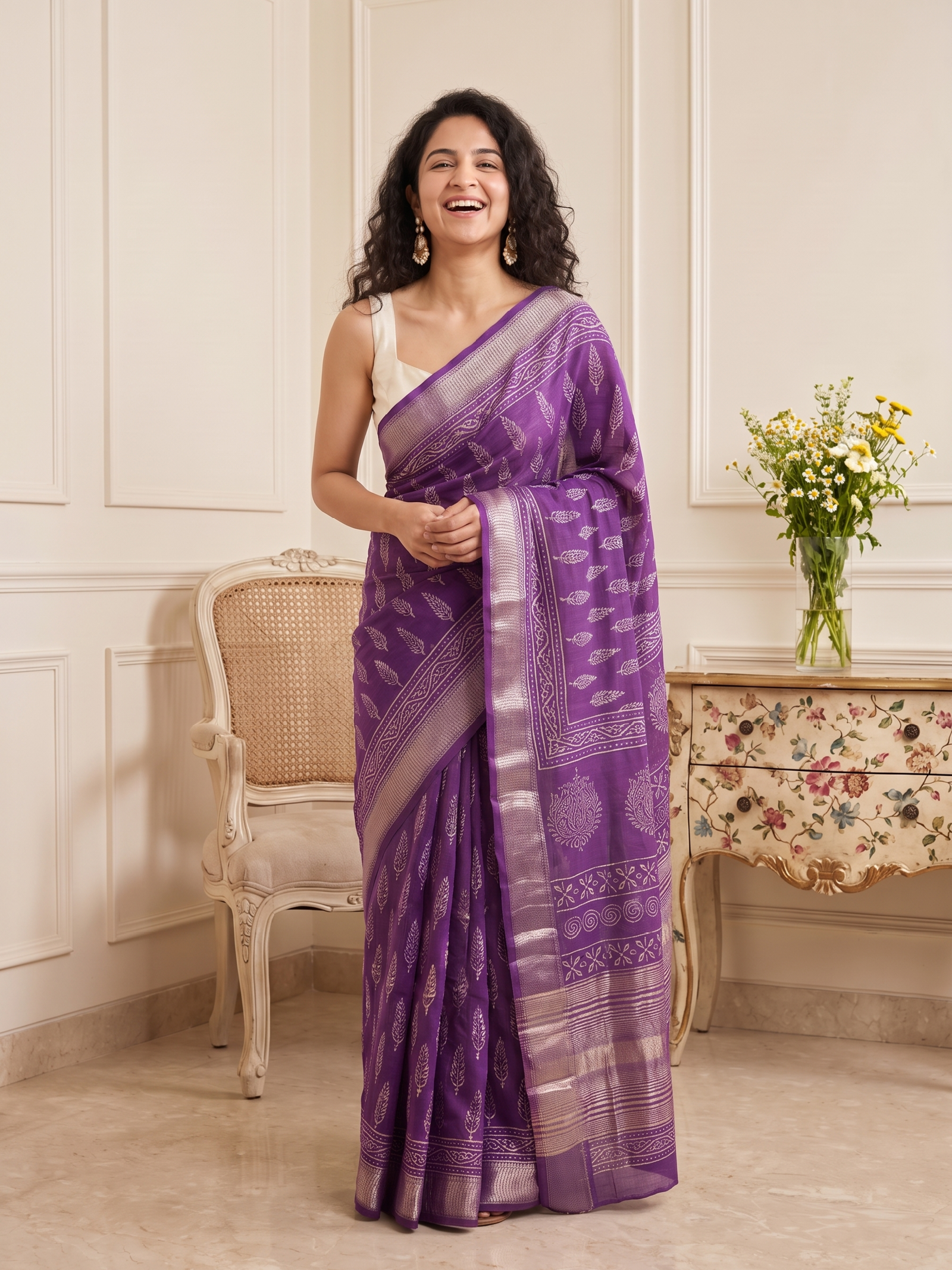 Berry Purple Maheshwari Cotton Silk Saree