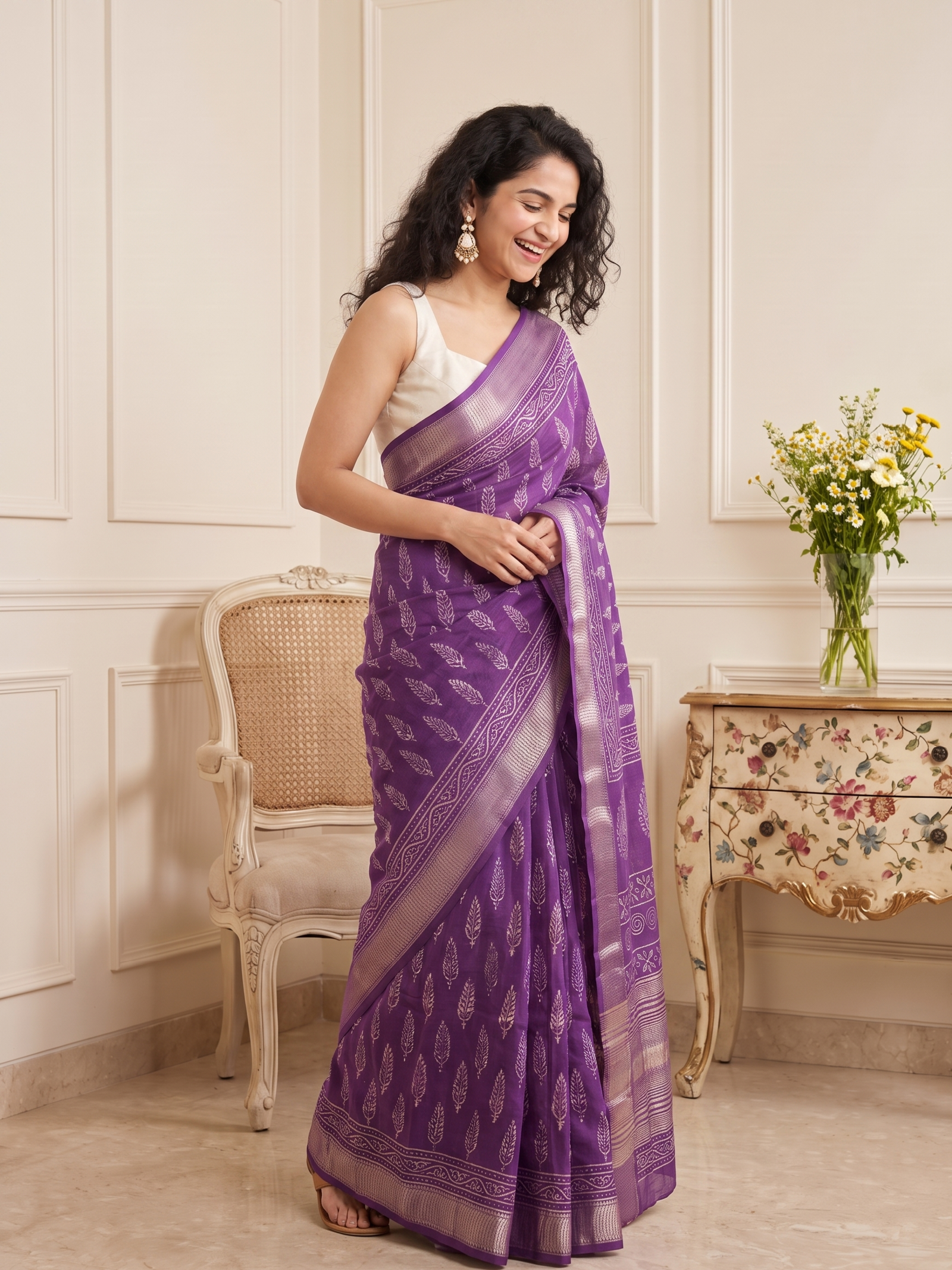 Berry Purple Maheshwari Cotton Silk Saree