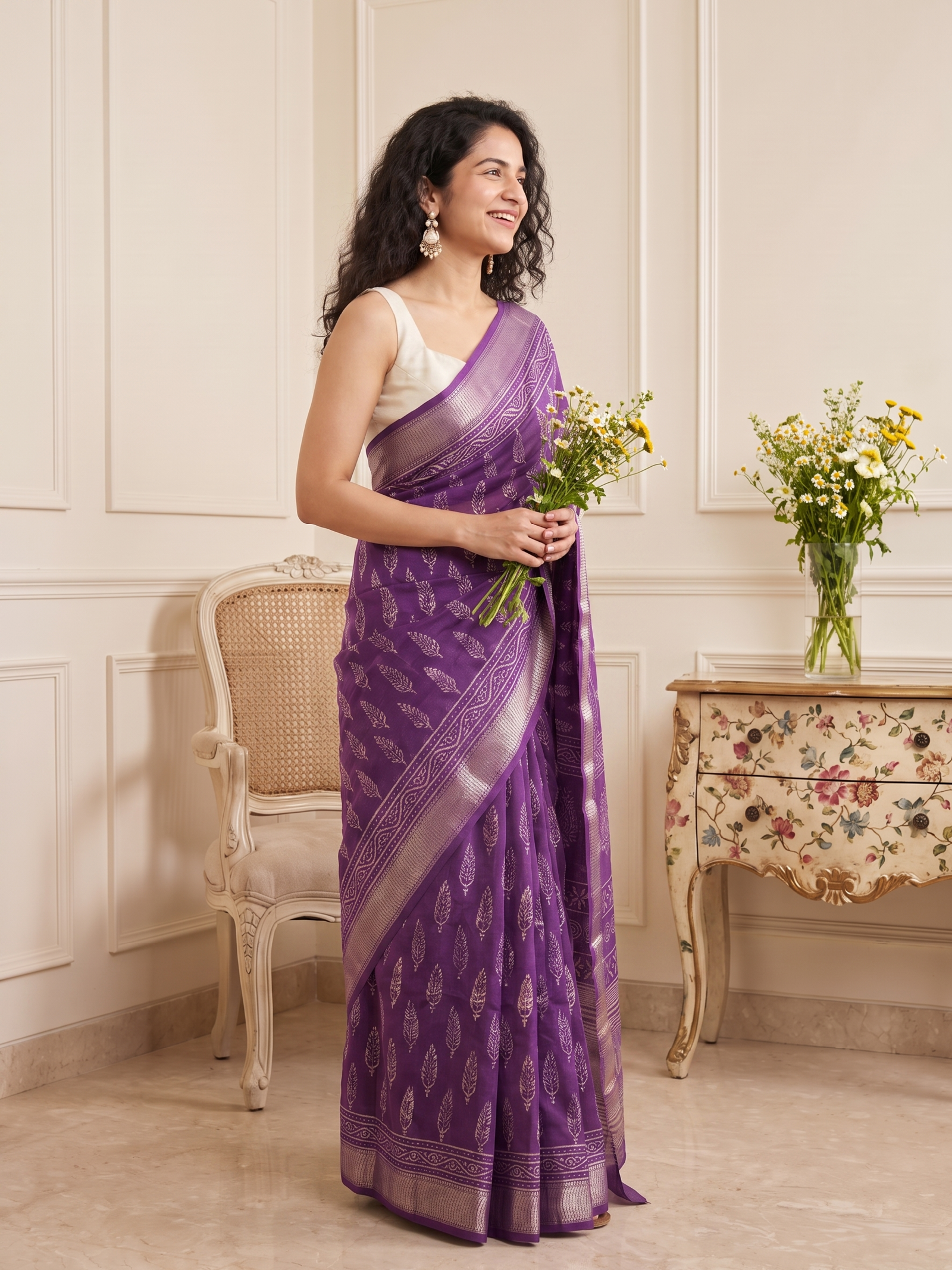 Berry Purple Maheshwari Cotton Silk Saree