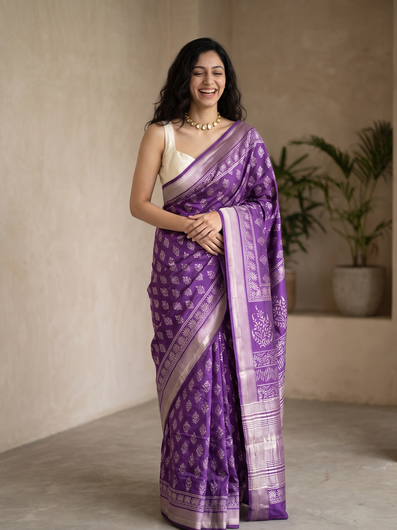 Dusty Purple Maheshwari Cotton Silk Saree
