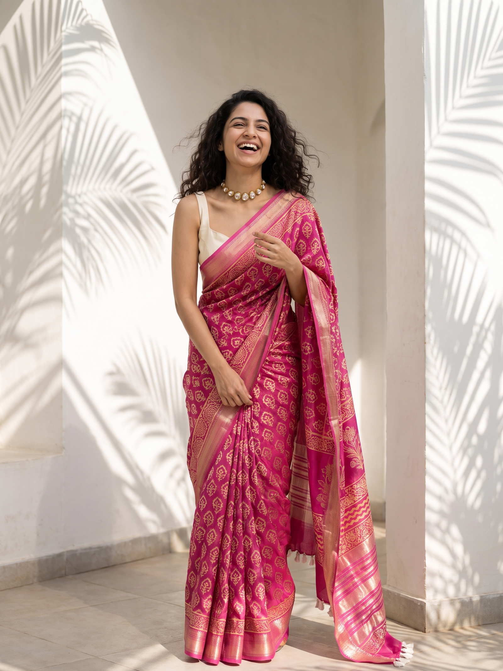 Dark Rose Maheshwari Cotton Silk Saree