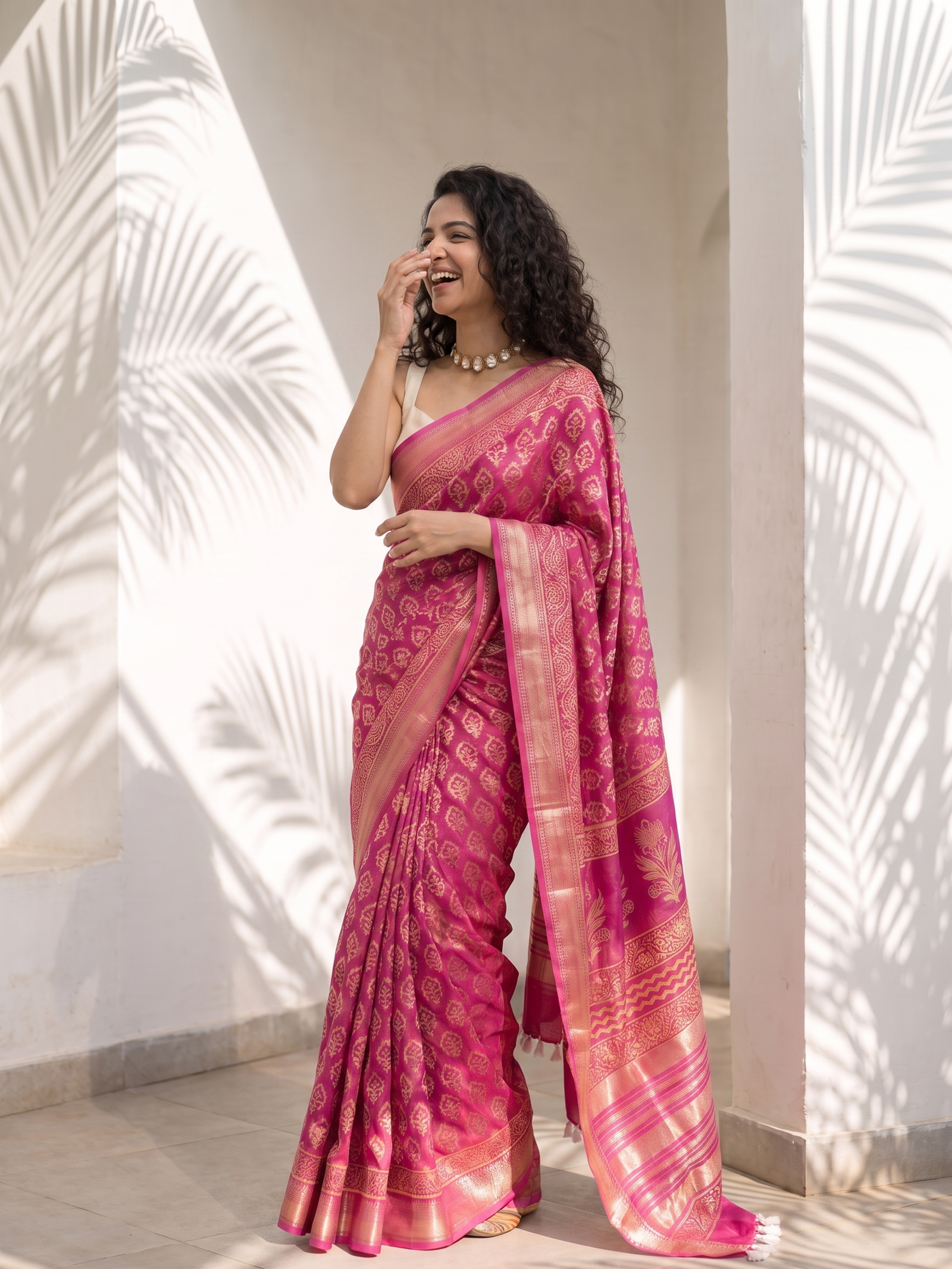 Dark Rose Maheshwari Cotton Silk Saree