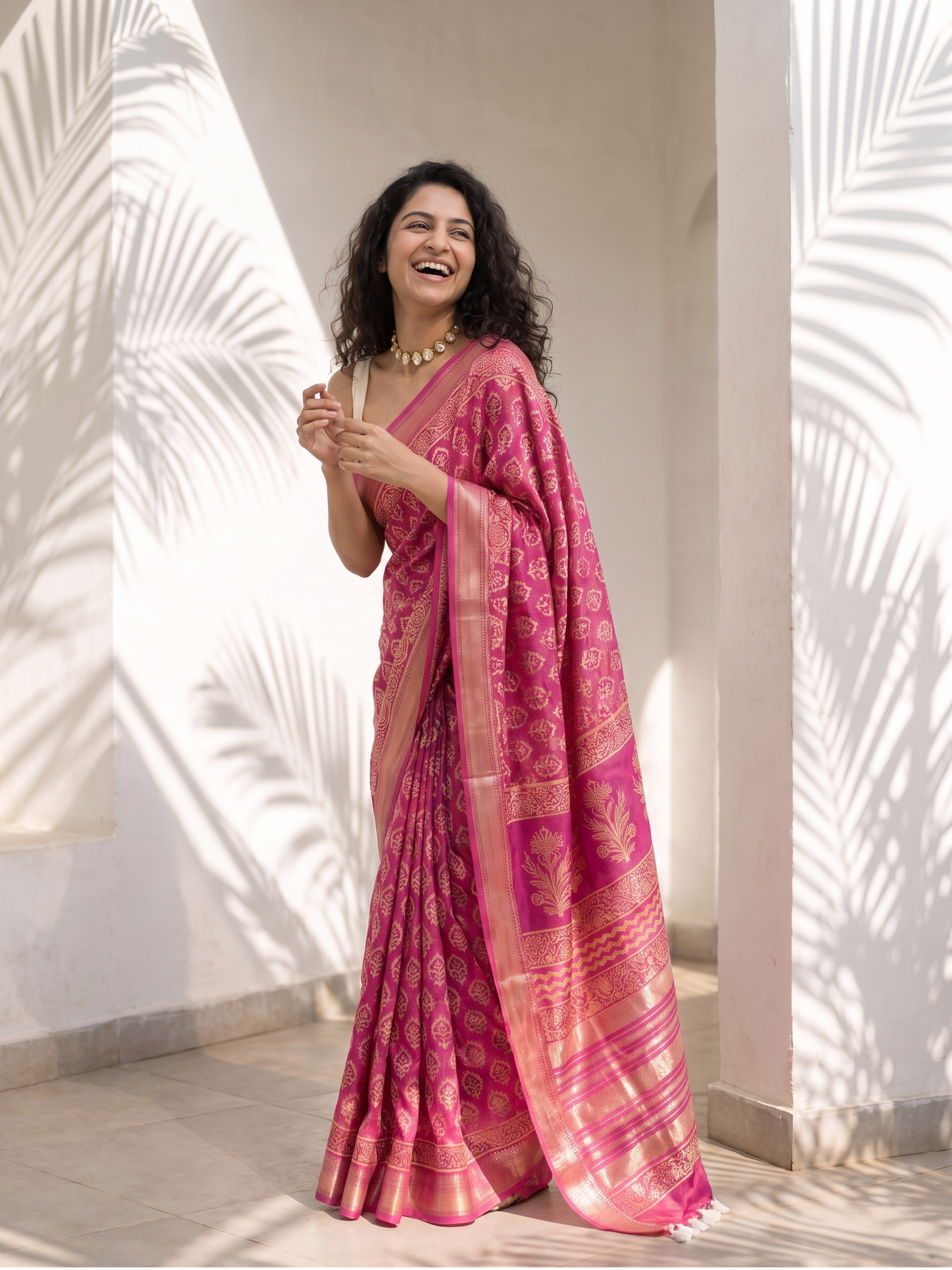 Dark Rose Maheshwari Cotton Silk Saree