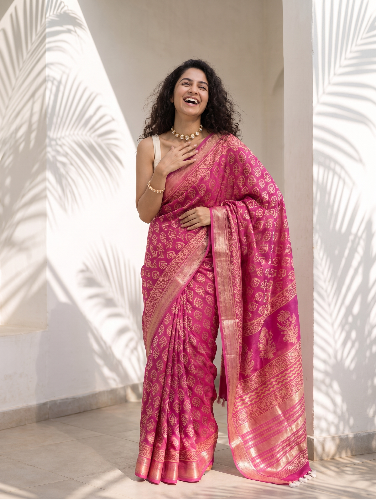 Dark Rose Maheshwari Cotton Silk Saree