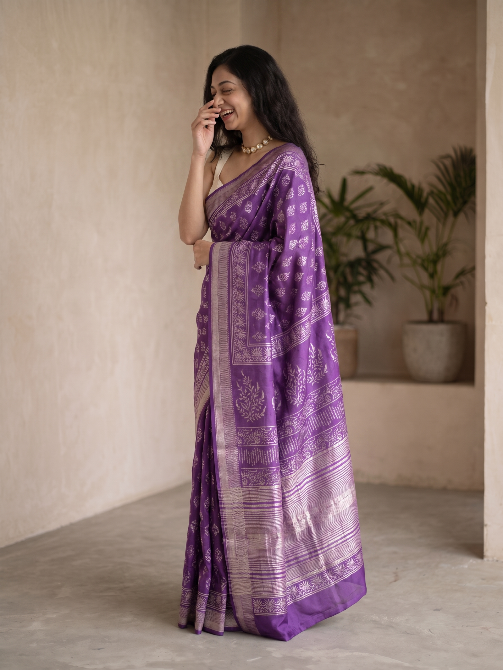 Dusty Purple Maheshwari Cotton Silk Saree